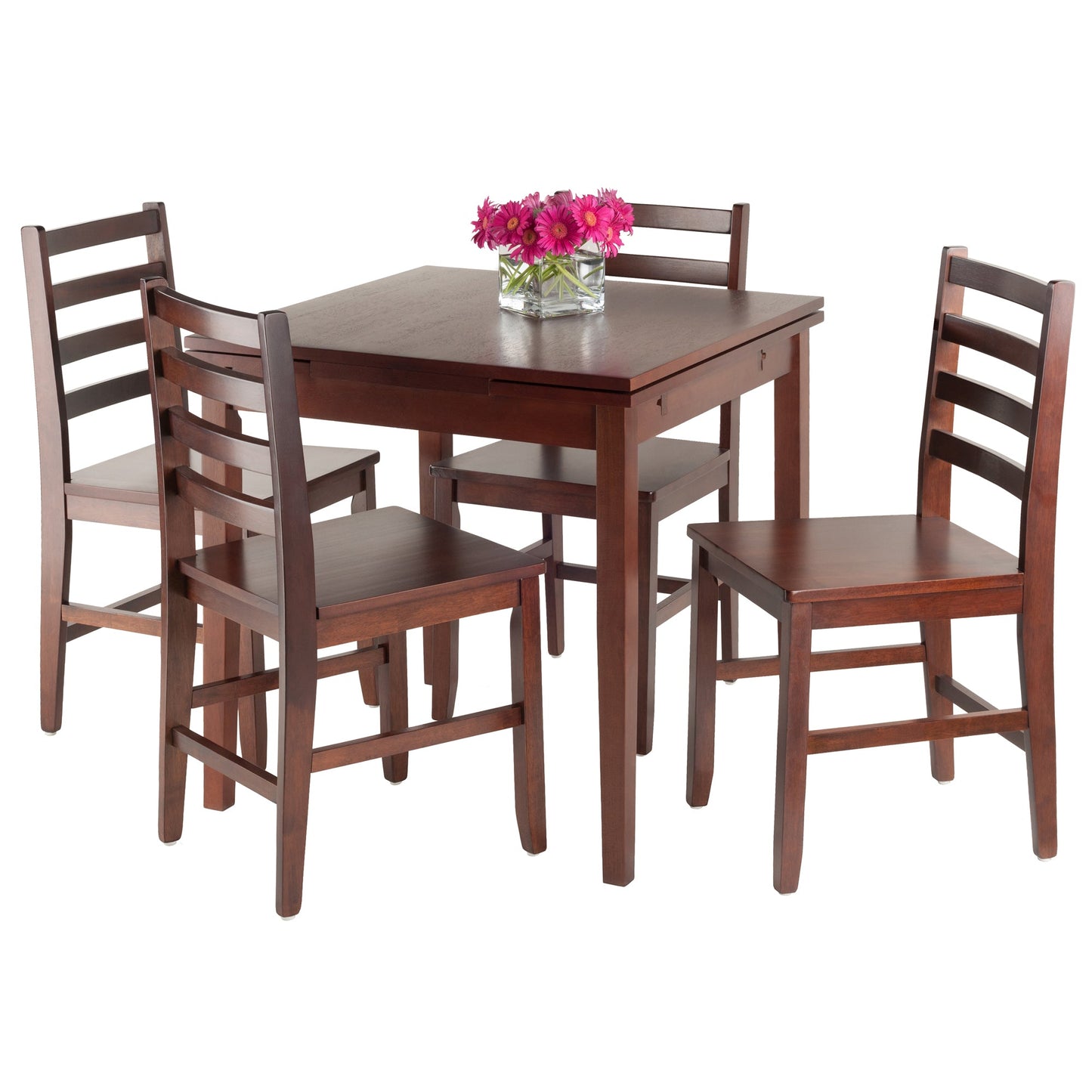 Pulman 5-Pc Extendable Table with Ladder-back Chairs, Walnut A