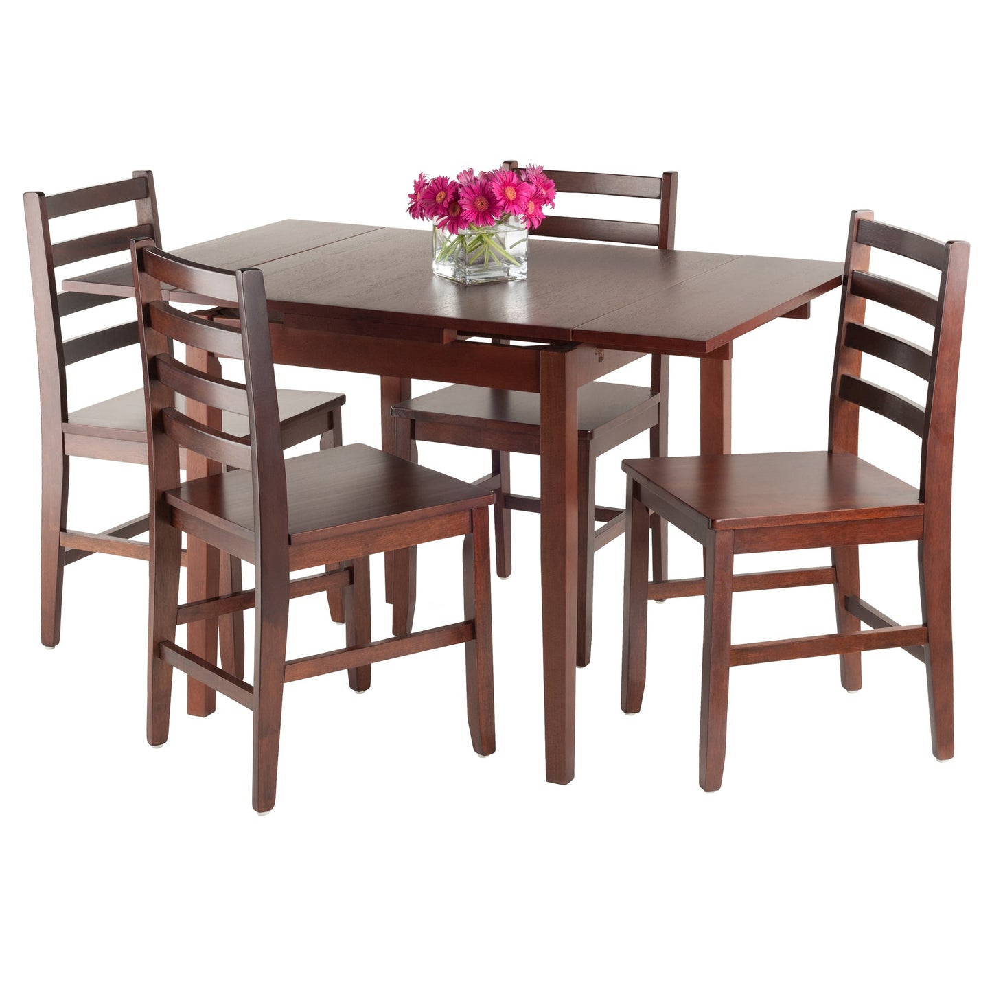 Pulman 5-Pc Extendable Table with Ladder-back Chairs, Walnut A