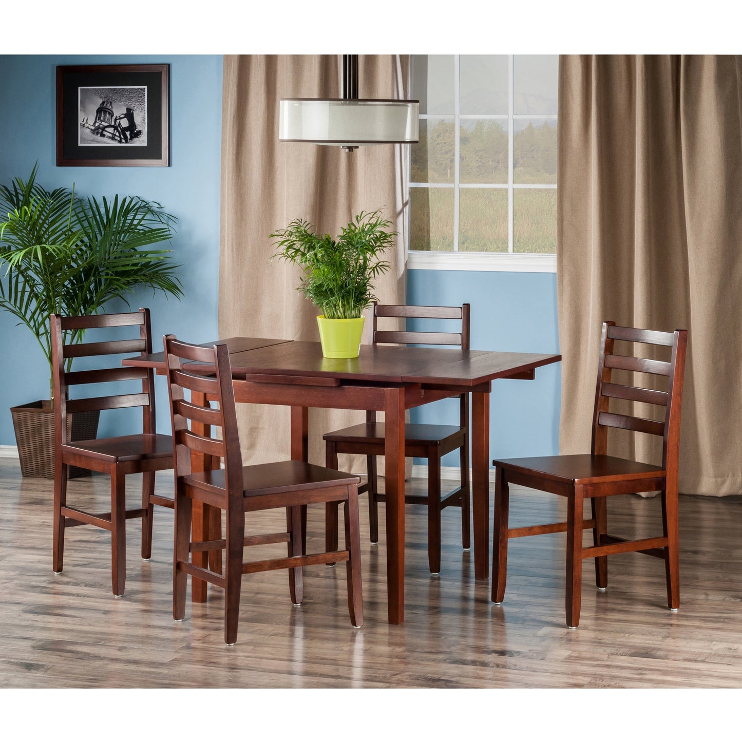 Pulman 5-Pc Extendable Table with Ladder-back Chairs, Walnut A