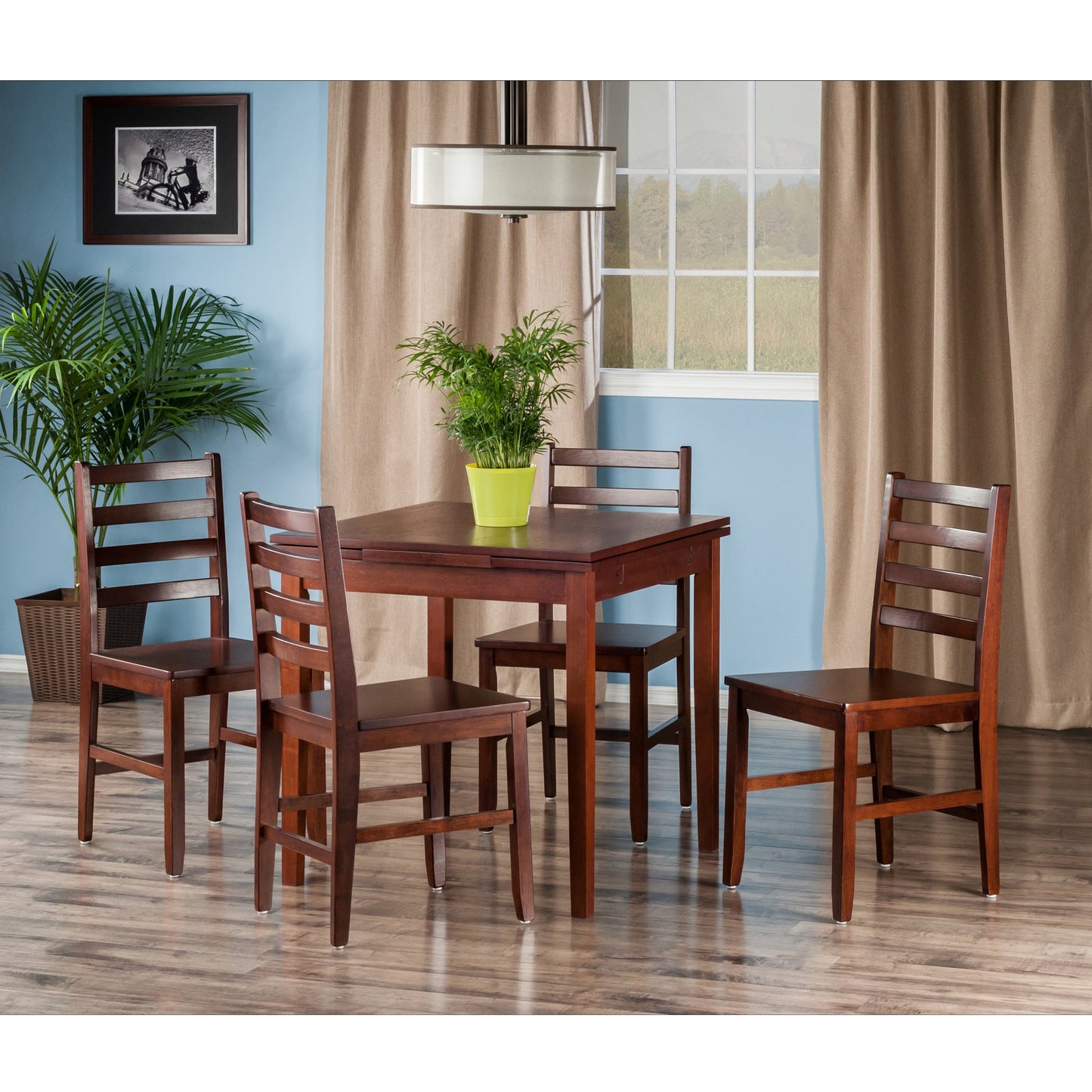 Pulman 5-Pc Extendable Table with Ladder-back Chairs, Walnut A