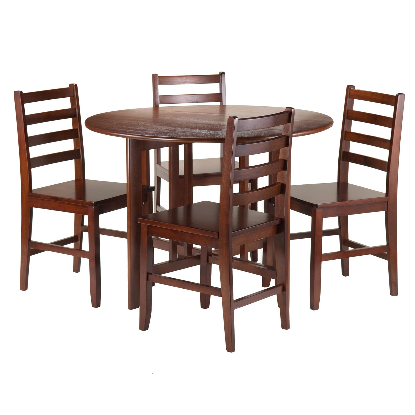 Alamo 5-Pc Round Drop Leaf Table with Ladder-back Chairs, Walnut A