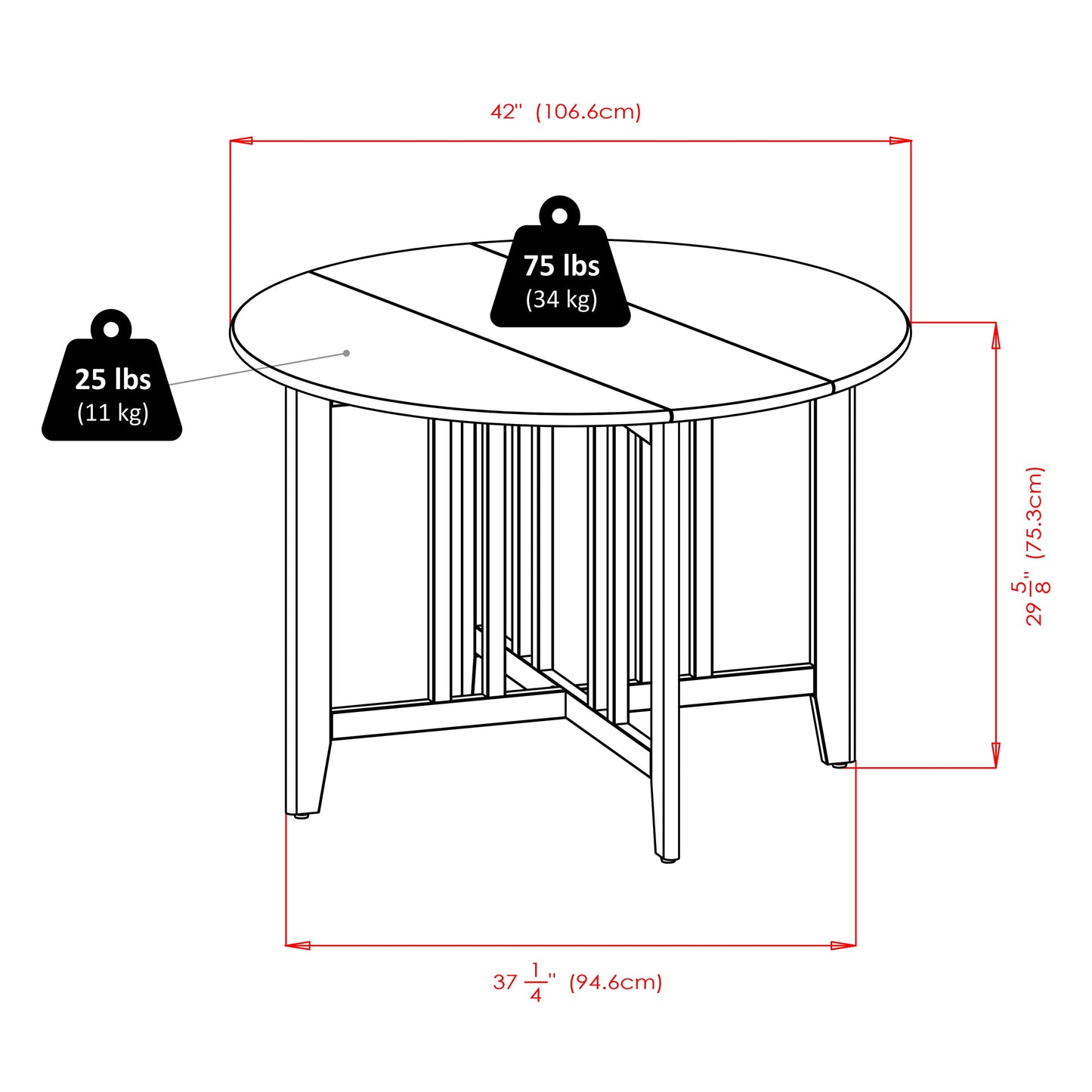 Alamo 5-Pc Round Drop Leaf Table with Ladder-back Chairs, Walnut A