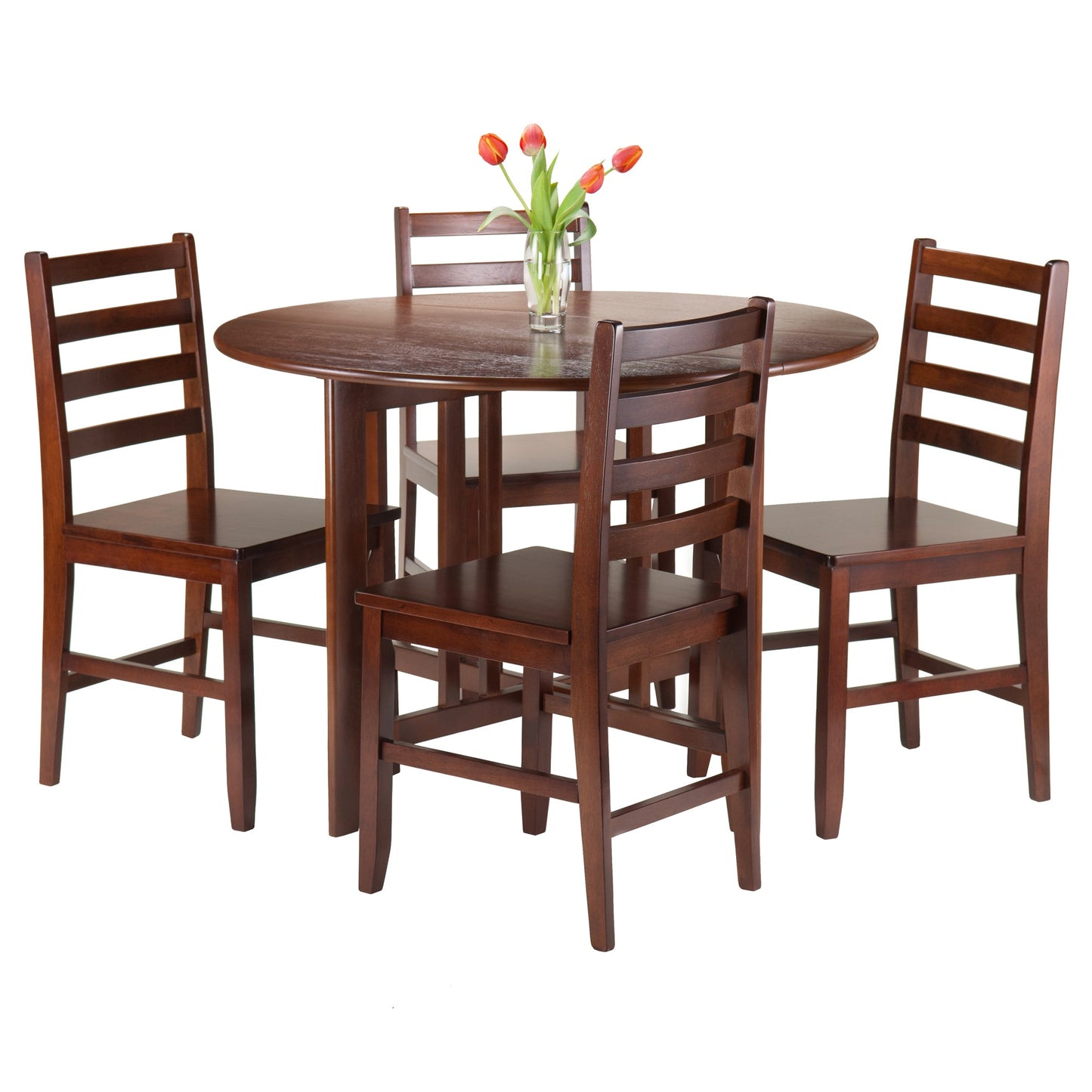 Alamo 5-Pc Round Drop Leaf Table with Ladder-back Chairs, Walnut A