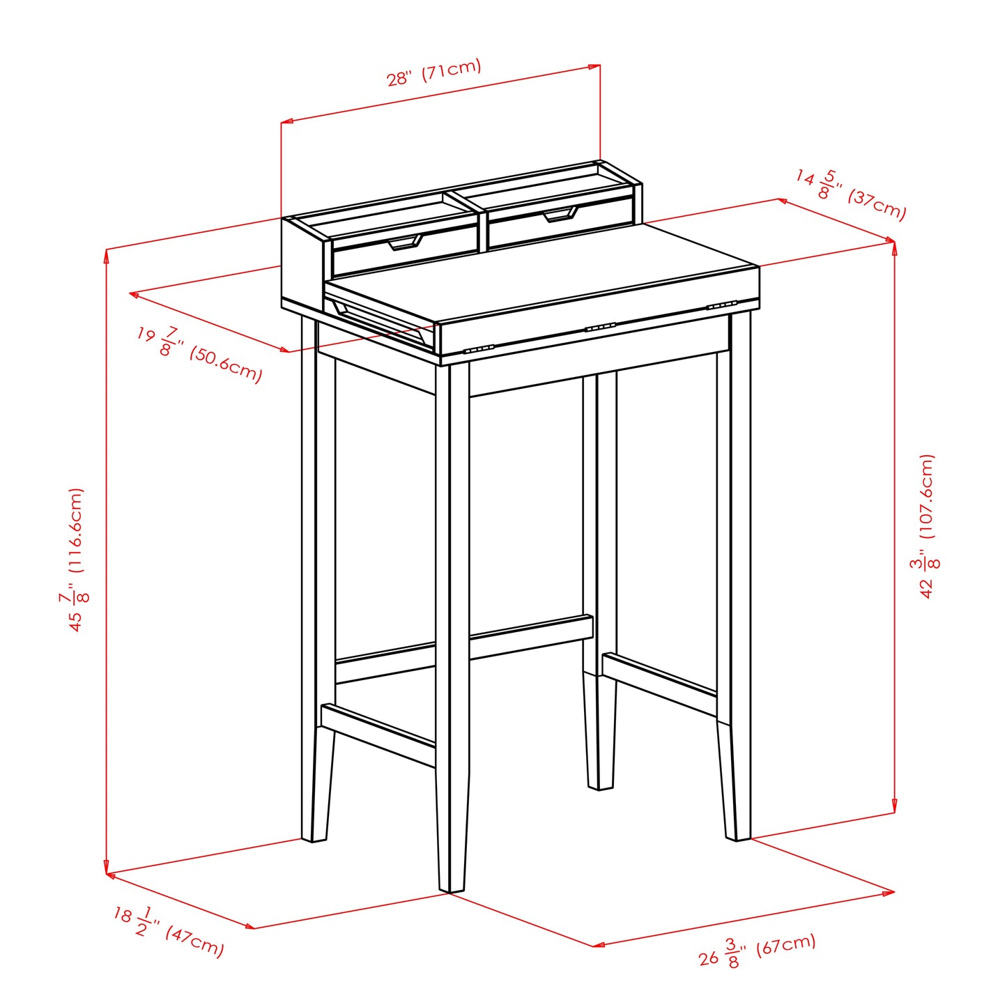 Brighton High Desk with 2 Drawers, Walnut