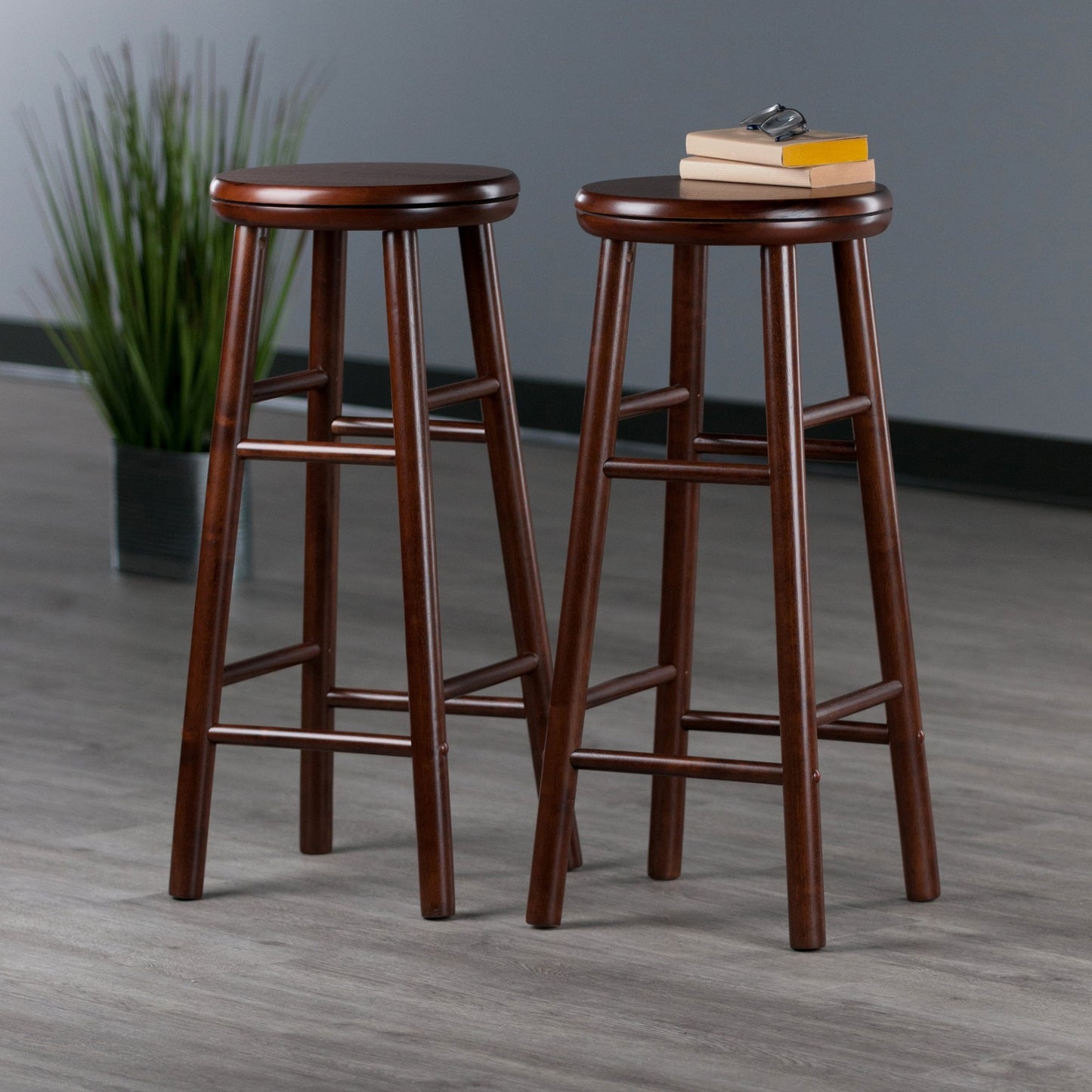 Shelby 2-Pc Swivel Seat Bar Stool Set, Walnut