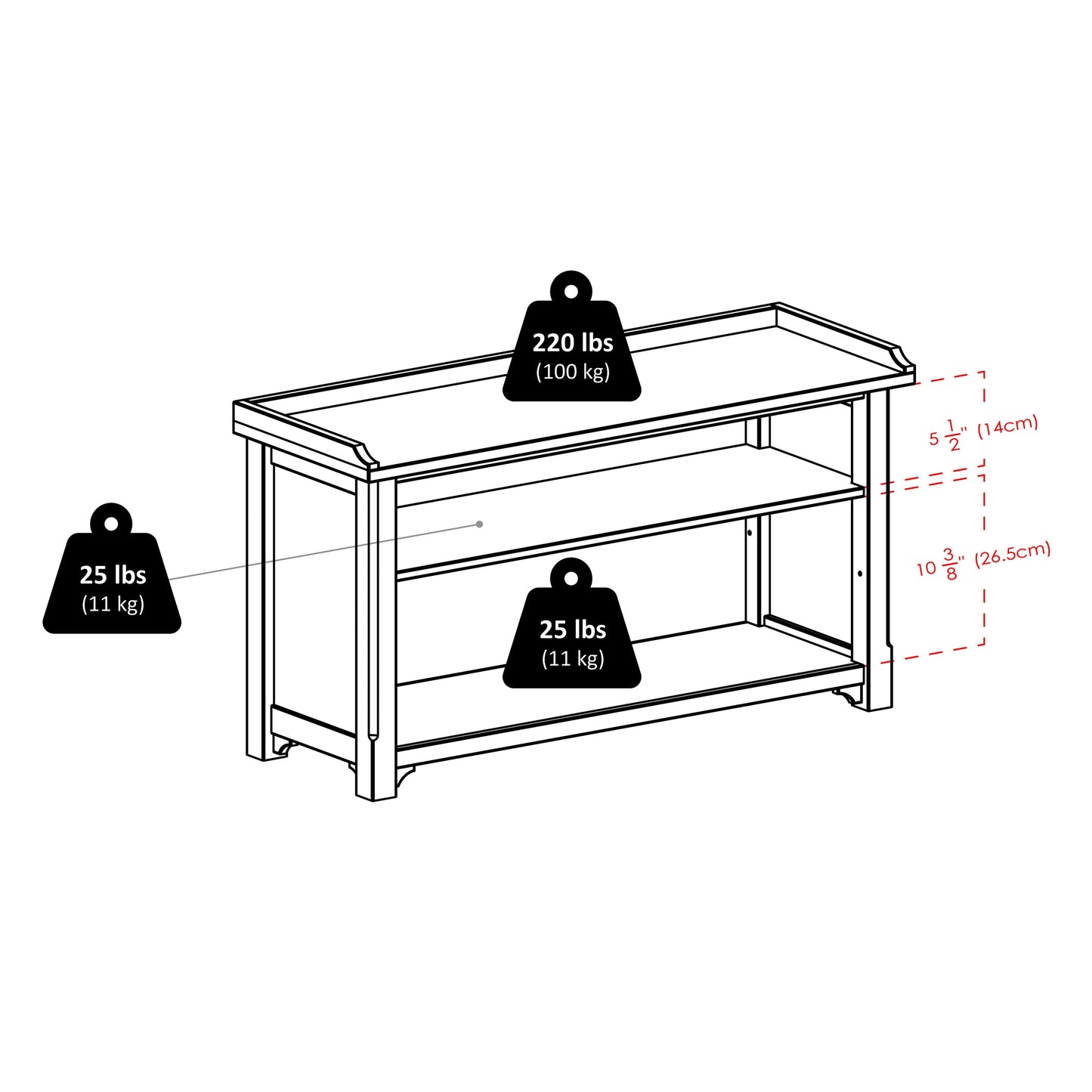 Verona 4-Pc Storage Bench with 3 Foldable Fabric Baskets, Walnut and Beige