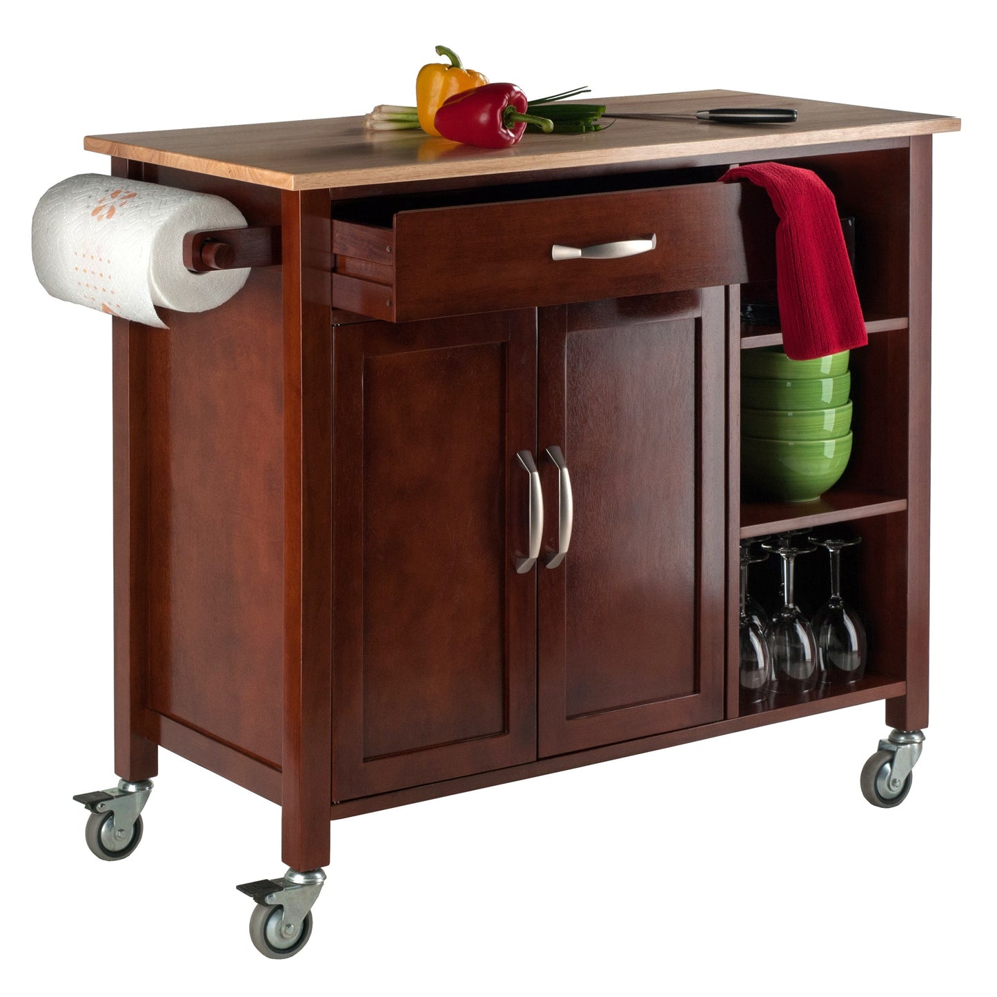 Mabel Utility Kitchen Cart, Walnut and Natural