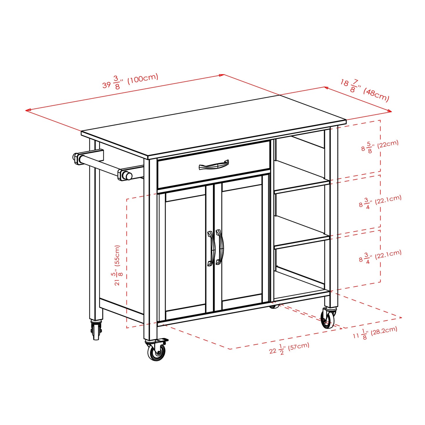 Mabel Utility Kitchen Cart, Walnut and Natural