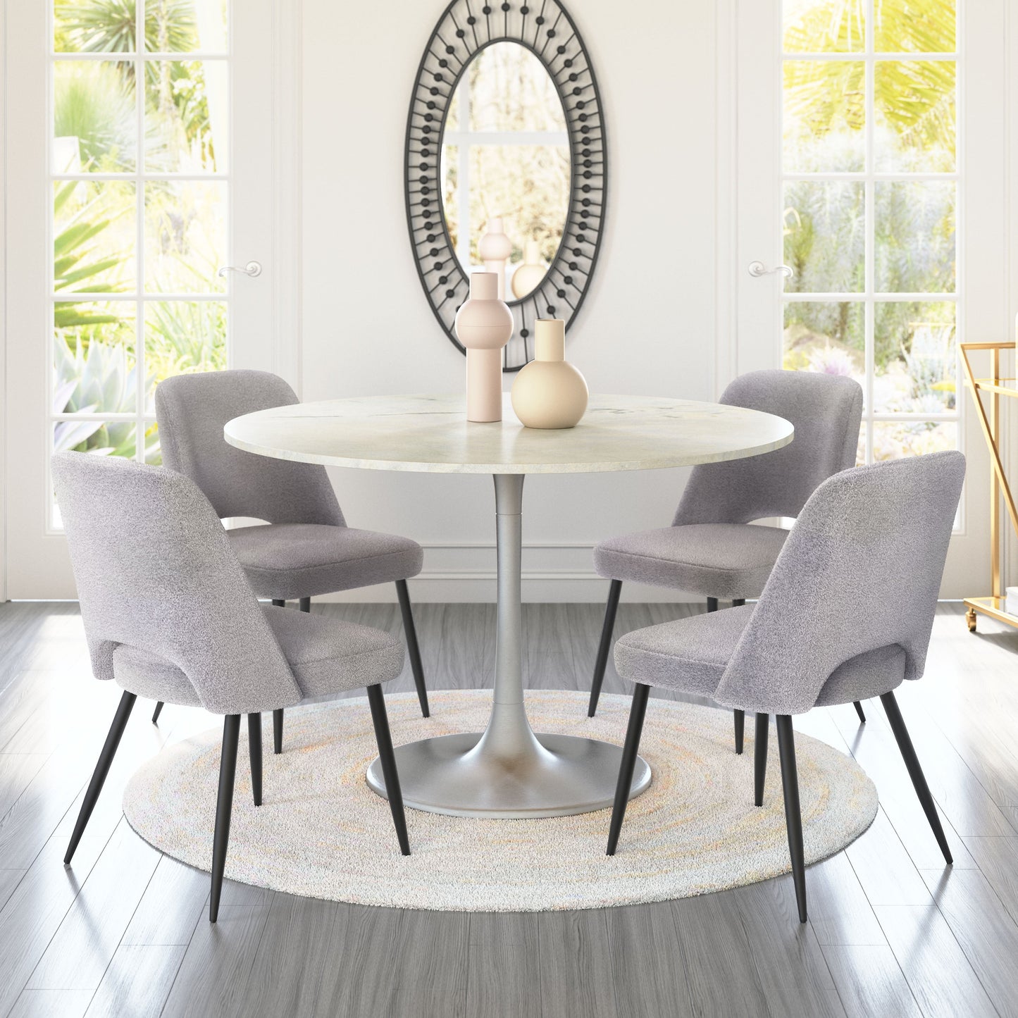 Gotham Dining Table 48" White & Silver