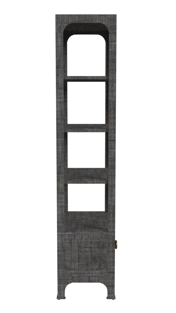 Chatham One Drawer 3 Shelf Natural Raffia  Etagere Bookcase in Gray  9745420