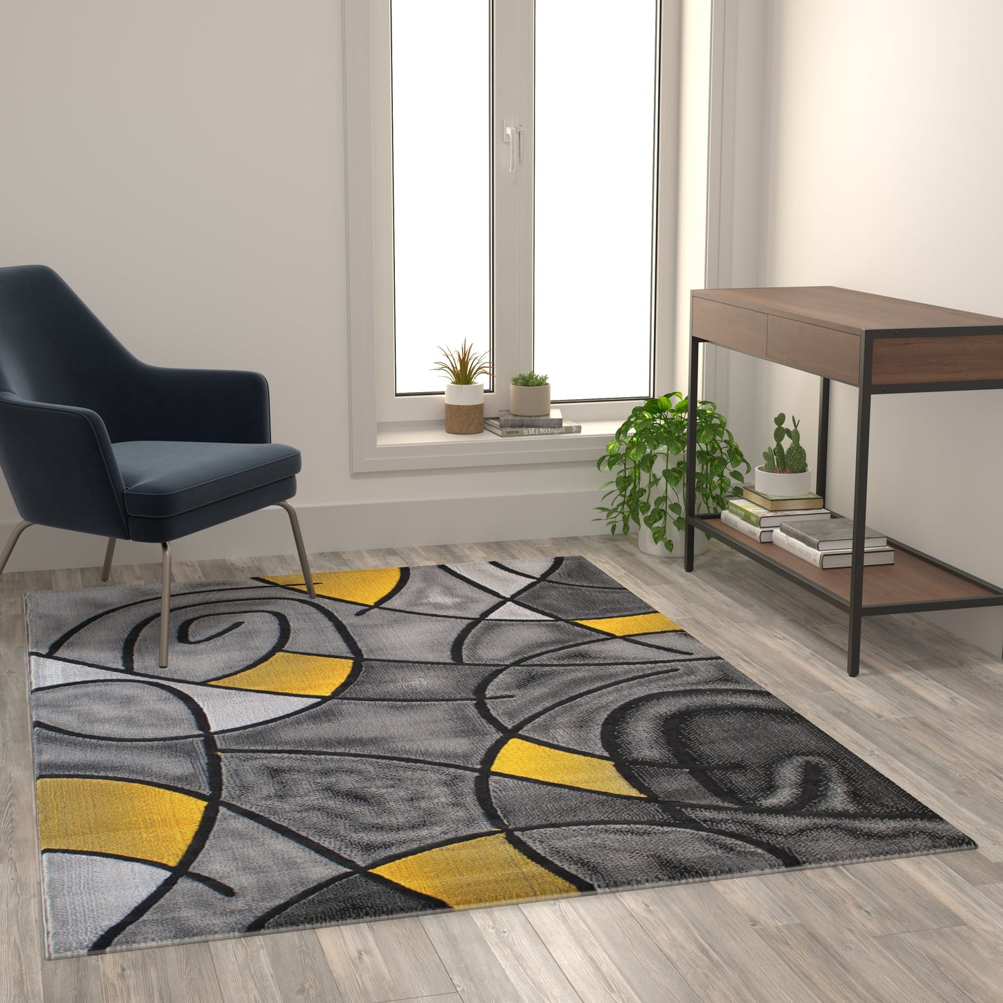 Yellow 5x7 Abstract Rug ACD-RGTRZ860-57-YL-GG