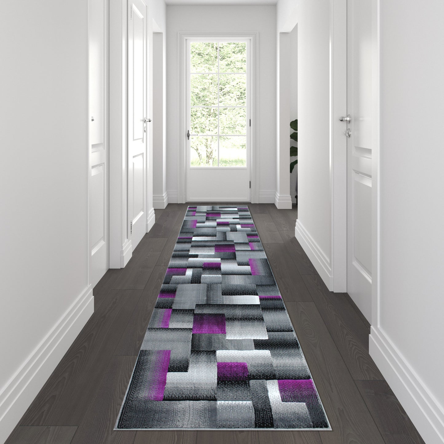 2x10 Purple Block Area Rug ACD-RGTRZ861-210-PU-GG