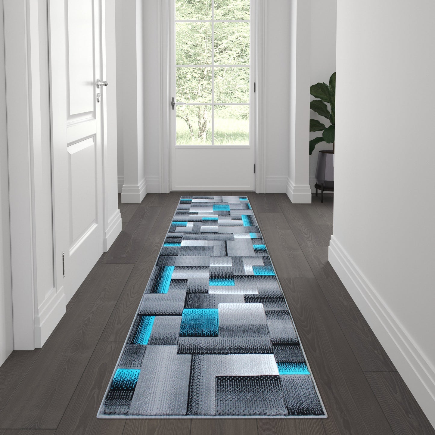 2x7 Turquoise Block Area Rug ACD-RGTRZ861-27-TQ-GG