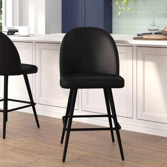 2PK 26" Black Leather Barstool AY-1026H-26-BK-GG