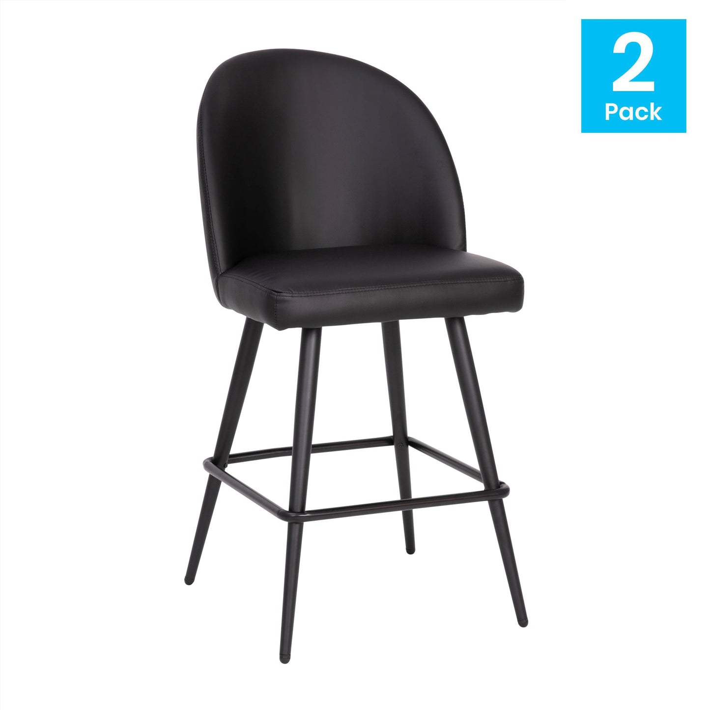 2PK 26" Black Leather Barstool AY-1026H-26-BK-GG