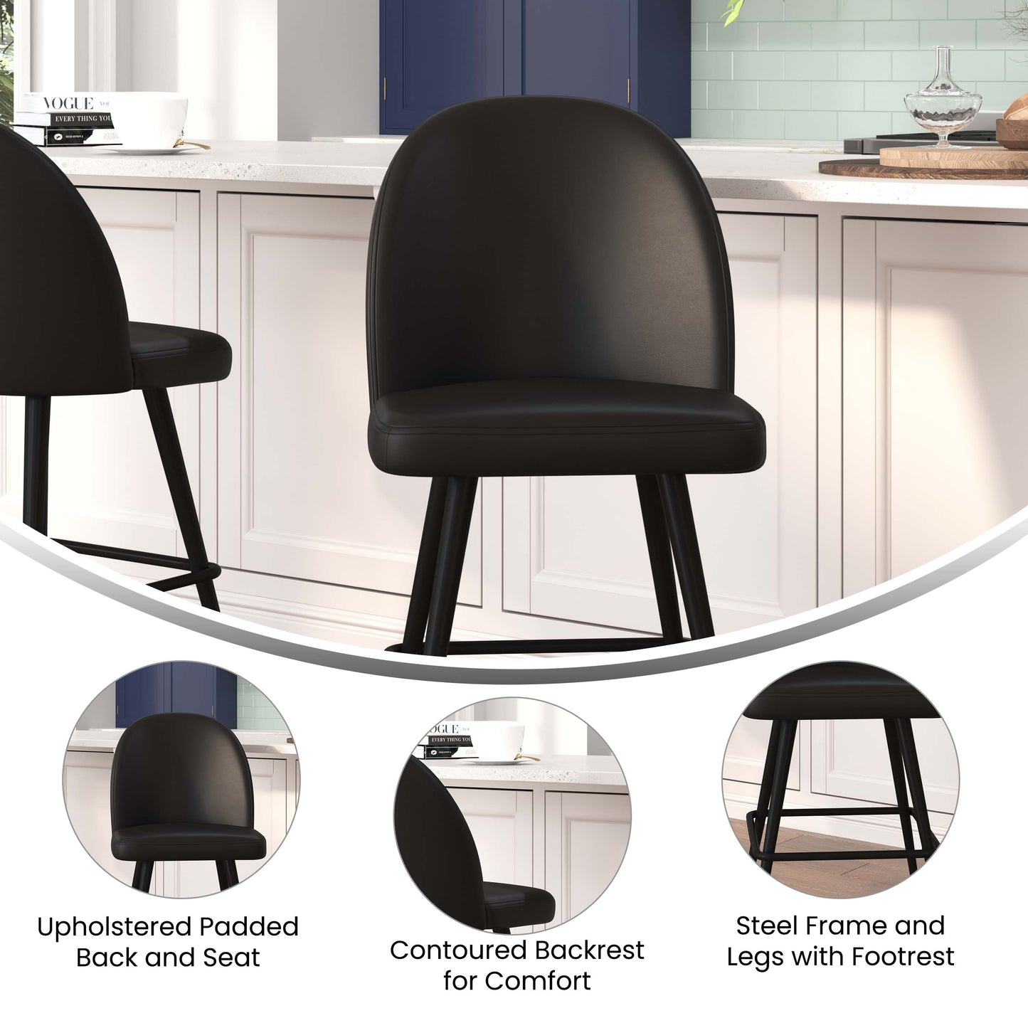 2PK 26" Black Leather Barstool AY-1026H-26-BK-GG