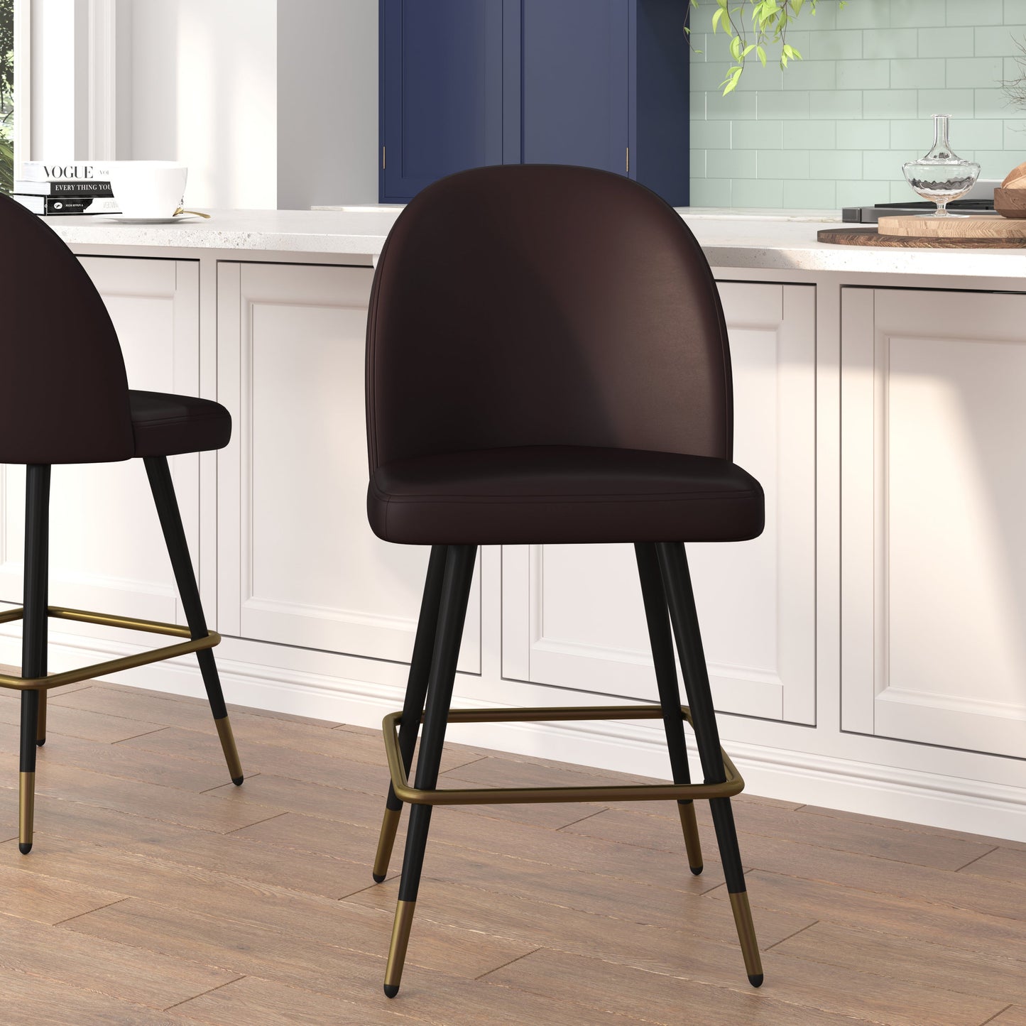 2PK 26" Brown Leather Barstool AY-1026H-26-BR-GG