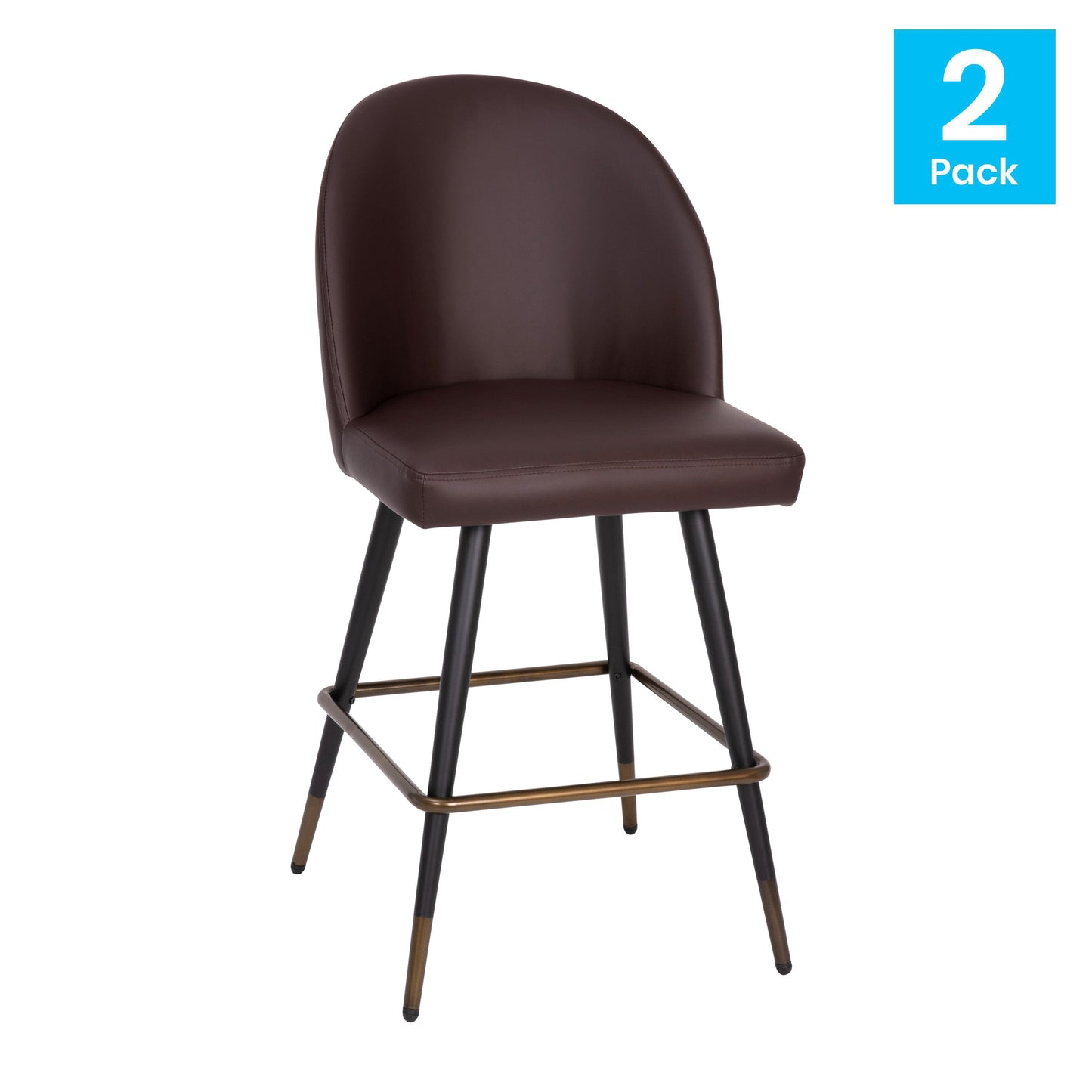 2PK 26" Brown Leather Barstool AY-1026H-26-BR-GG