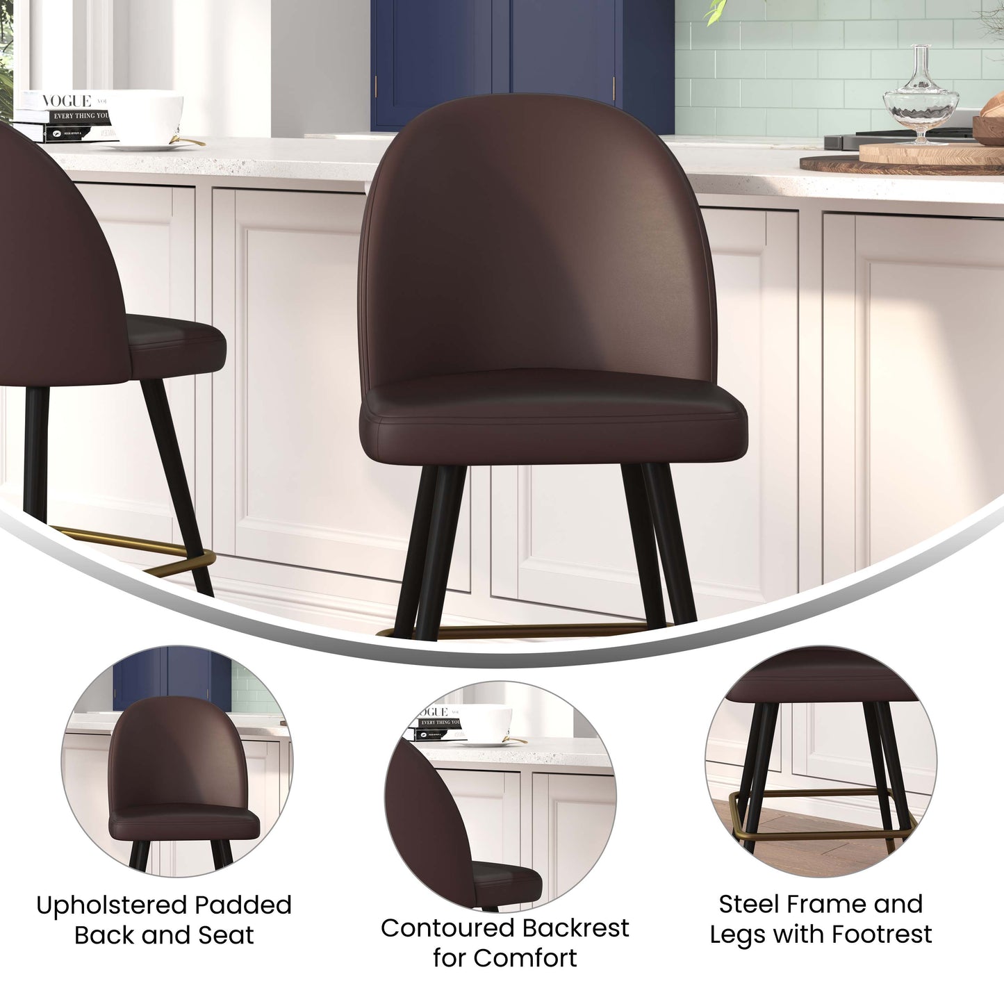 2PK 26" Brown Leather Barstool AY-1026H-26-BR-GG