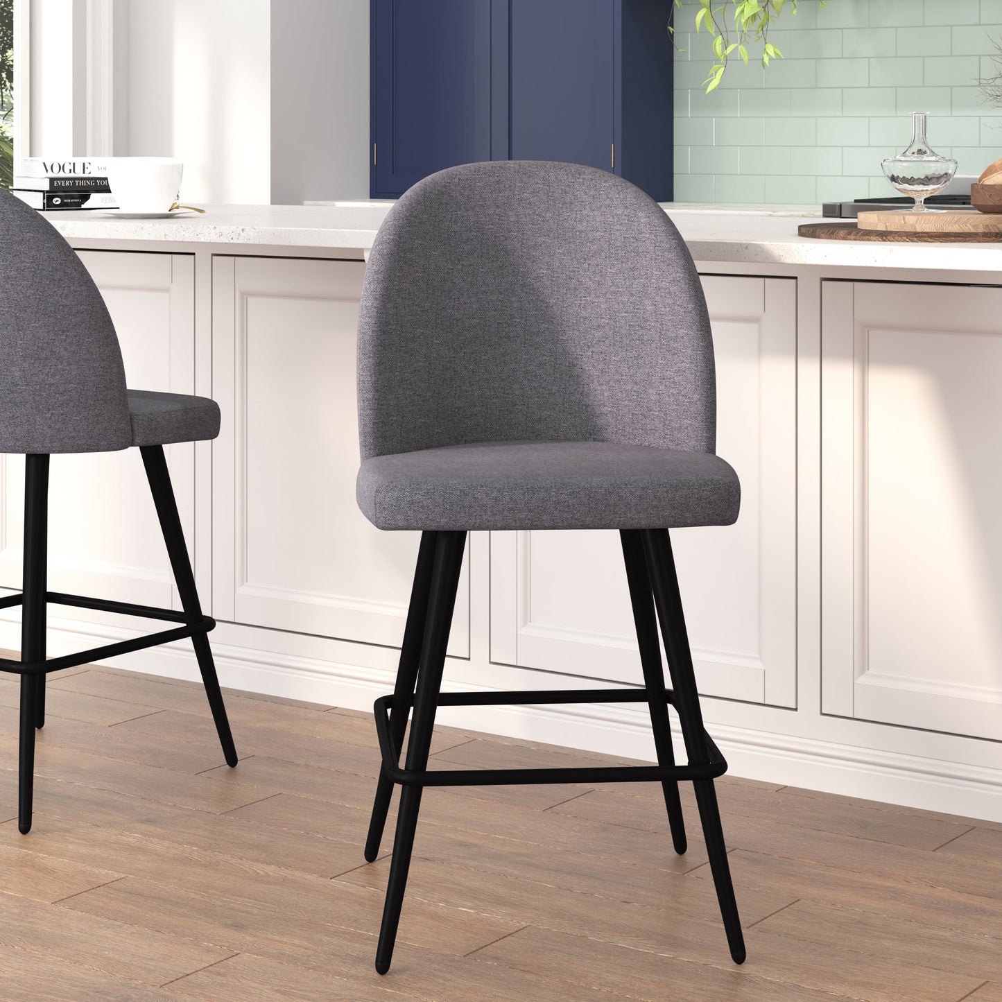 2PK 26" Gray Linen Barstool AY-1026H-26-GYFAB-GG