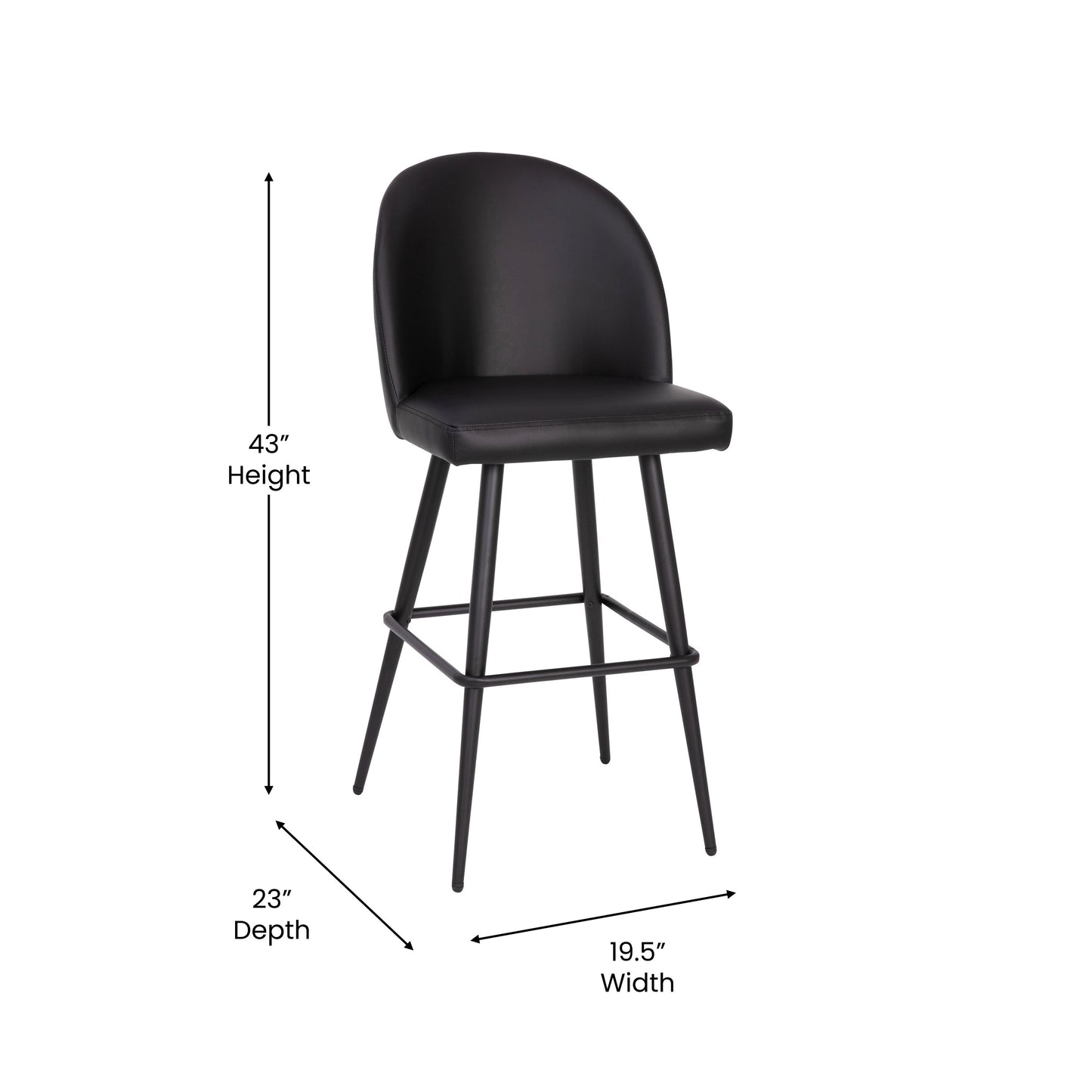 2PK 30" Black Leather Barstool AY-1026H-30-BK-GG