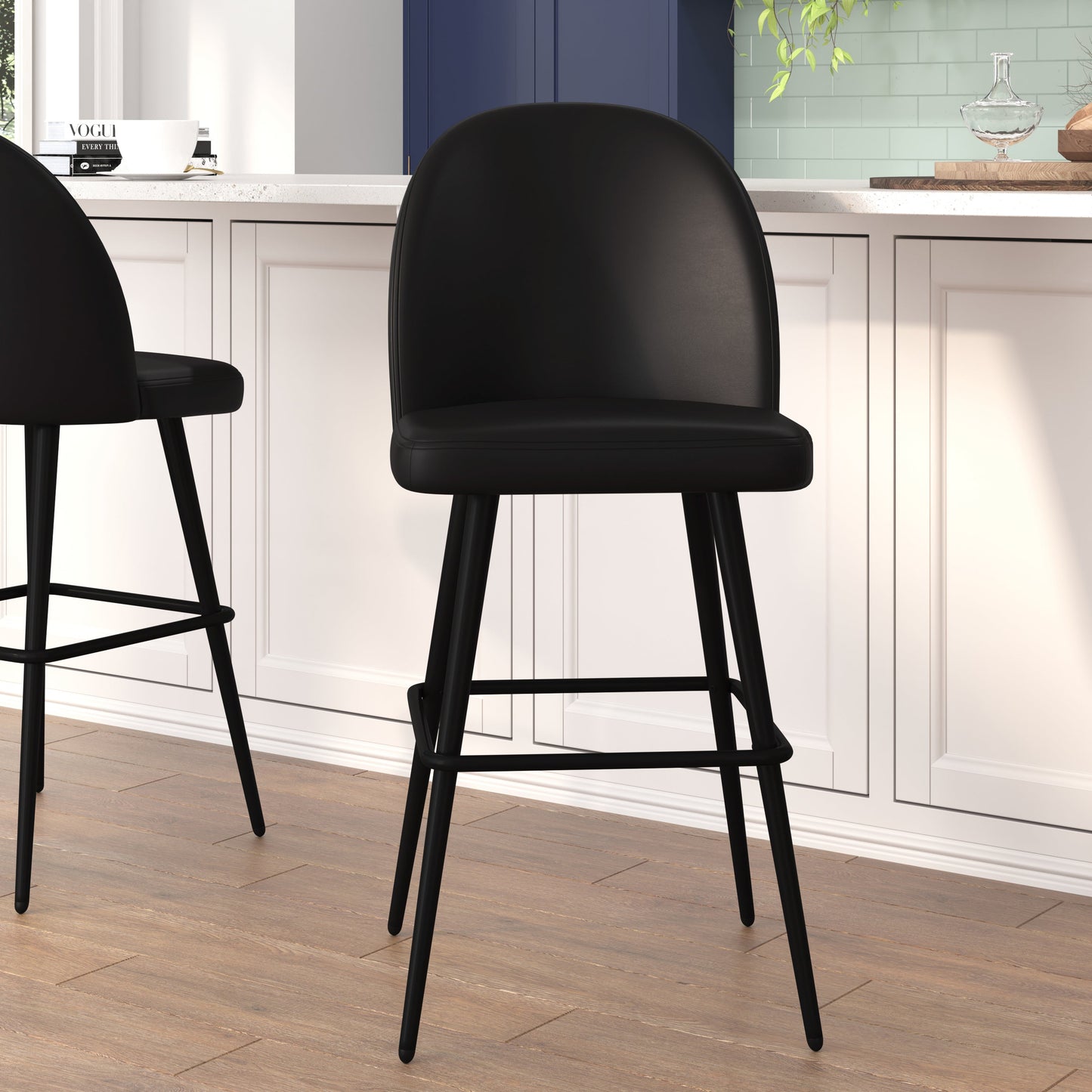 2PK 30" Black Leather Barstool AY-1026H-30-BK-GG