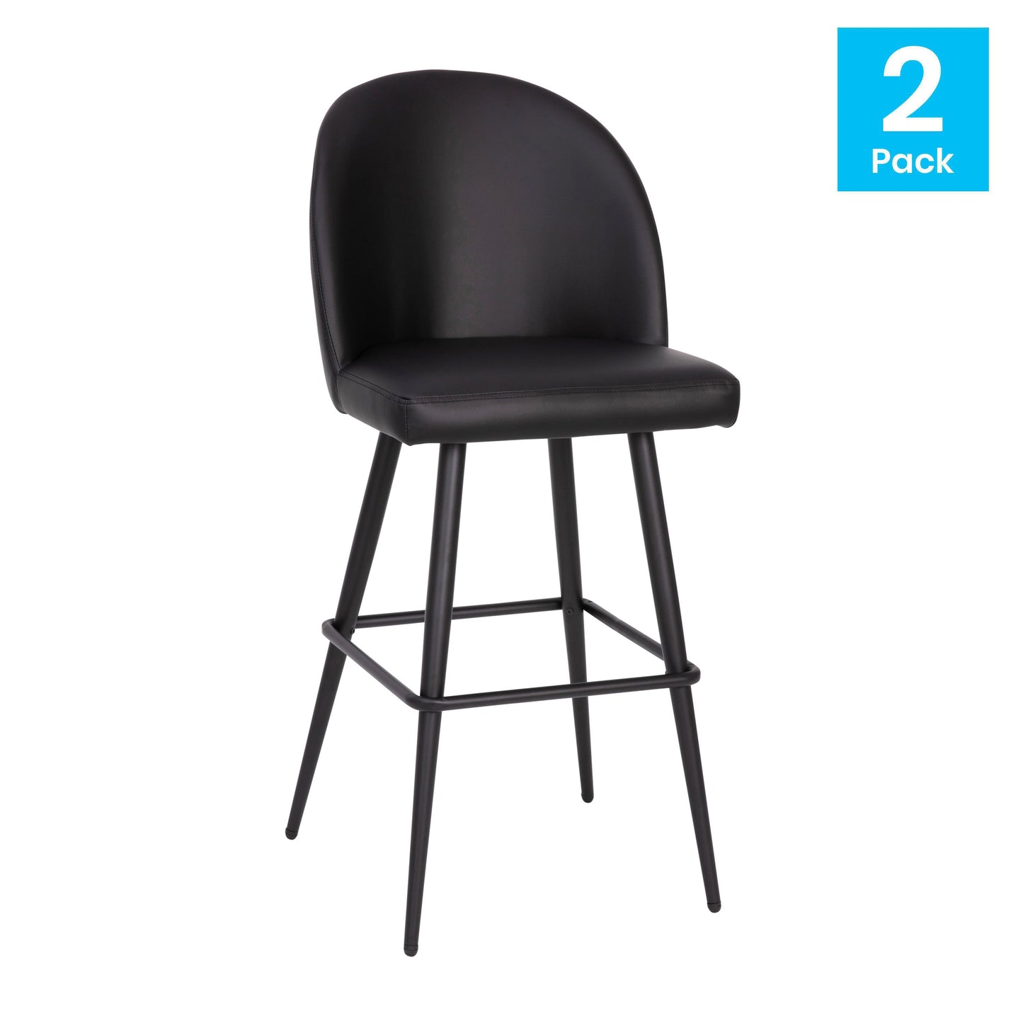 2PK 30" Black Leather Barstool AY-1026H-30-BK-GG