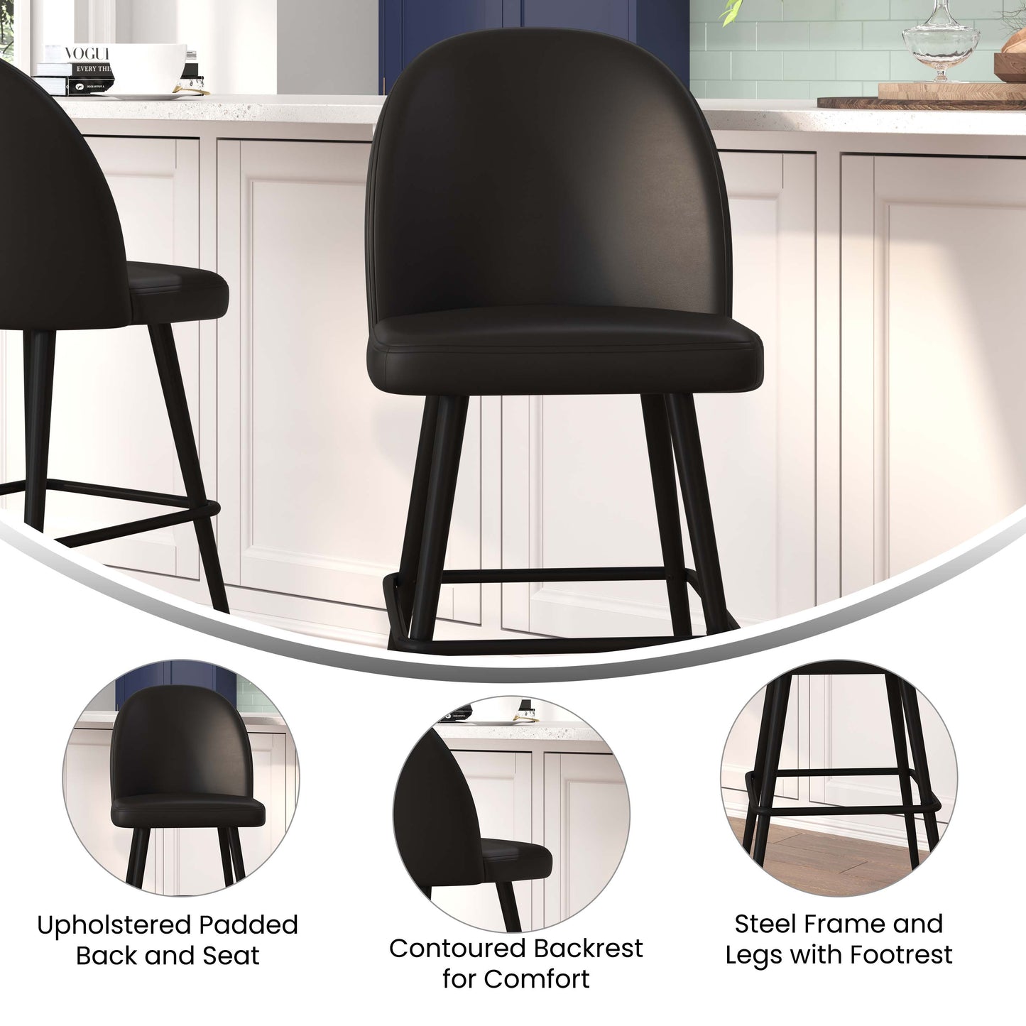 2PK 30" Black Leather Barstool AY-1026H-30-BK-GG