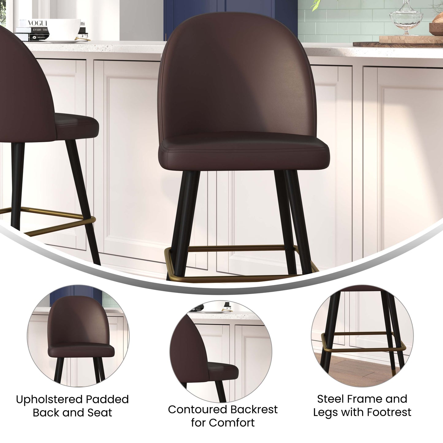 2PK 30" Brown Leather Barstool AY-1026H-30-BR-GG