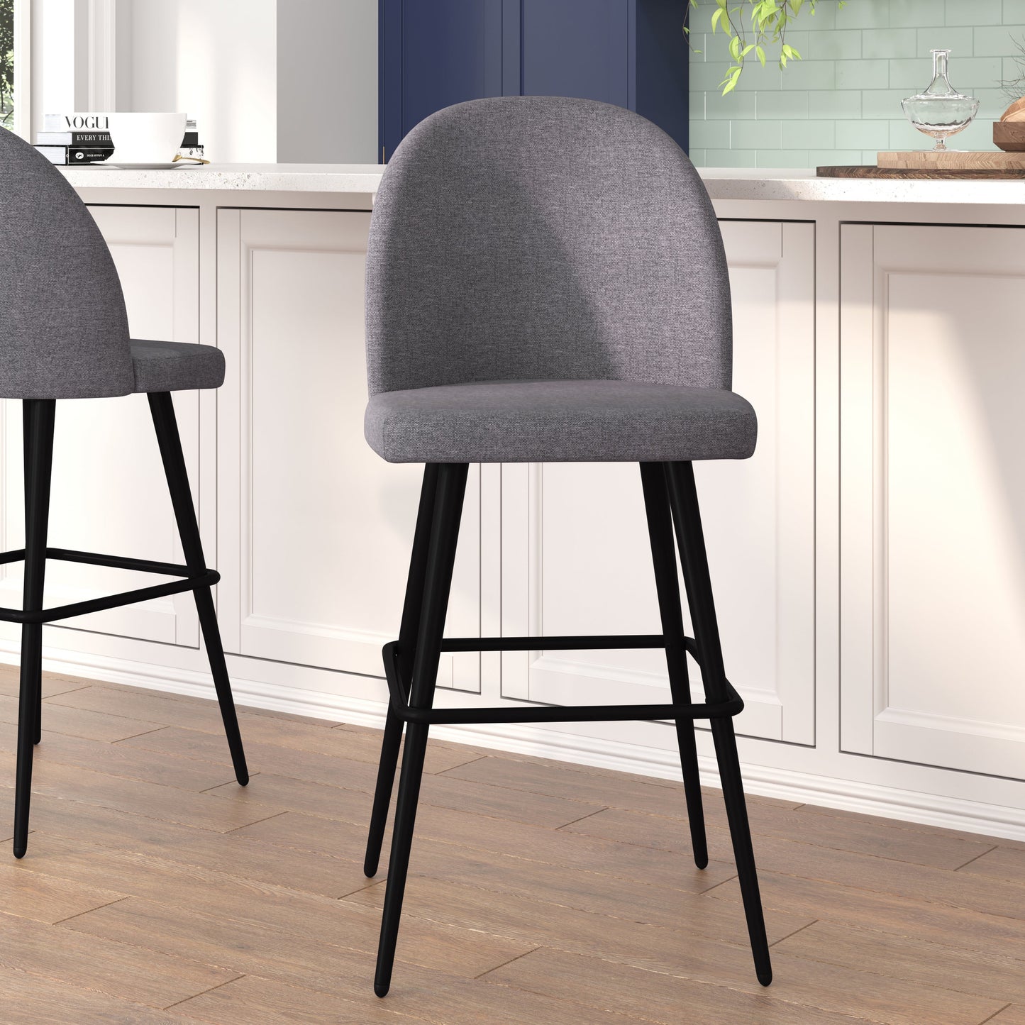 2PK 30" Gray Linen Barstool AY-1026H-30-GYFAB-GG