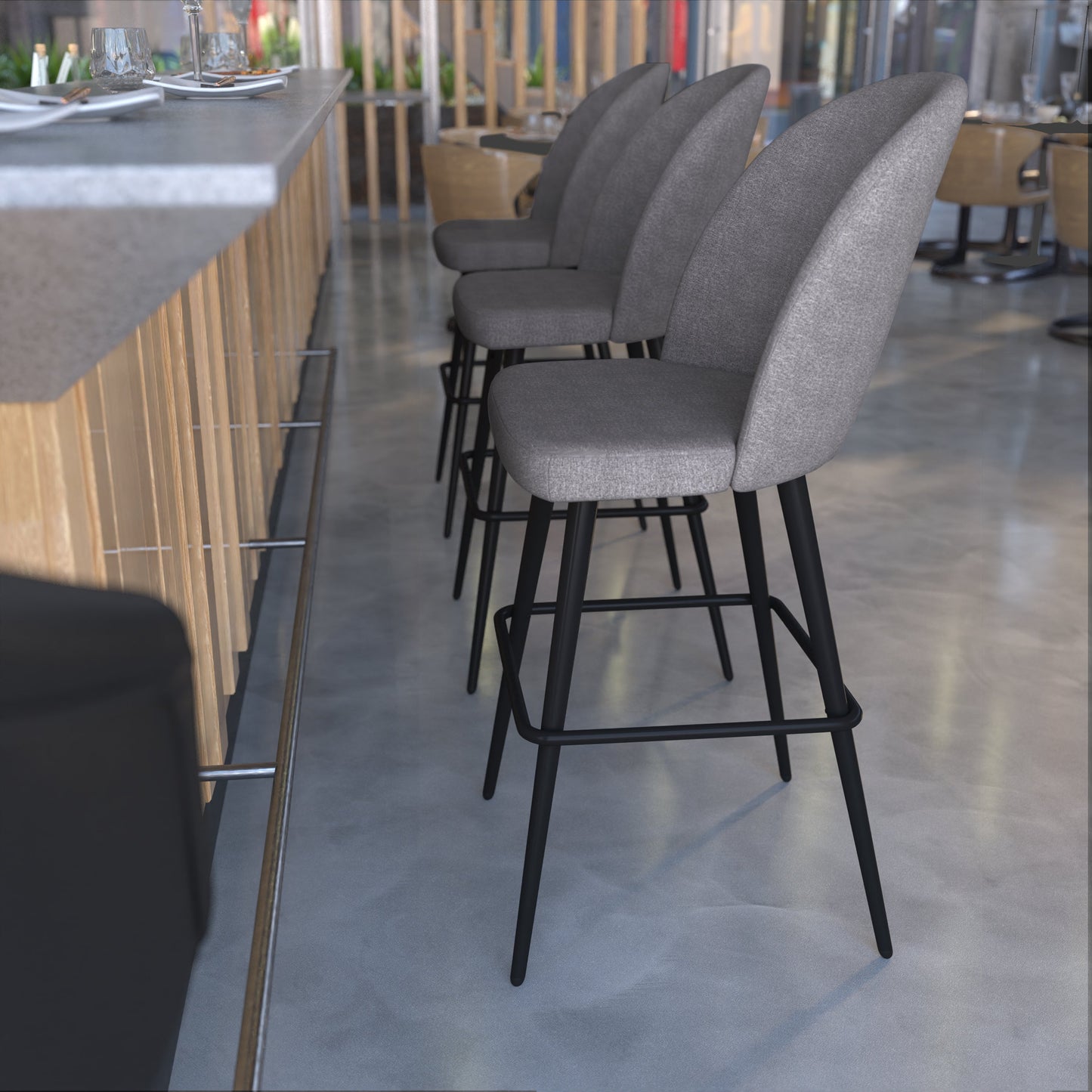 2PK 30" Gray Linen Barstool AY-1026H-30-GYFAB-GG