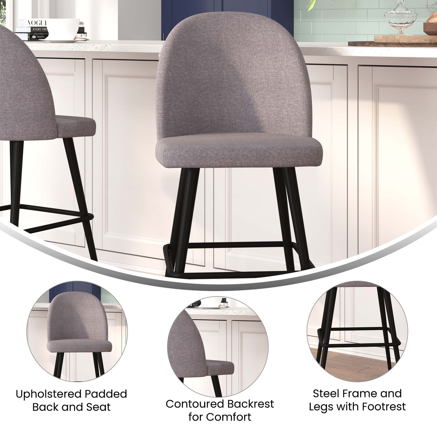 2PK 30" Gray Linen Barstool AY-1026H-30-GYFAB-GG