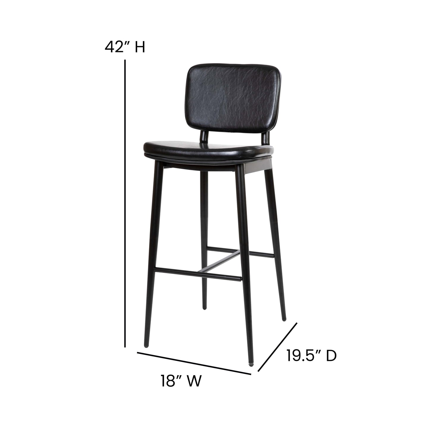 2PK Black Leather Barstools AY-S01-BK-GG