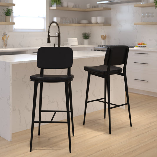 2PK Black Leather Barstools AY-S01-BK-GG