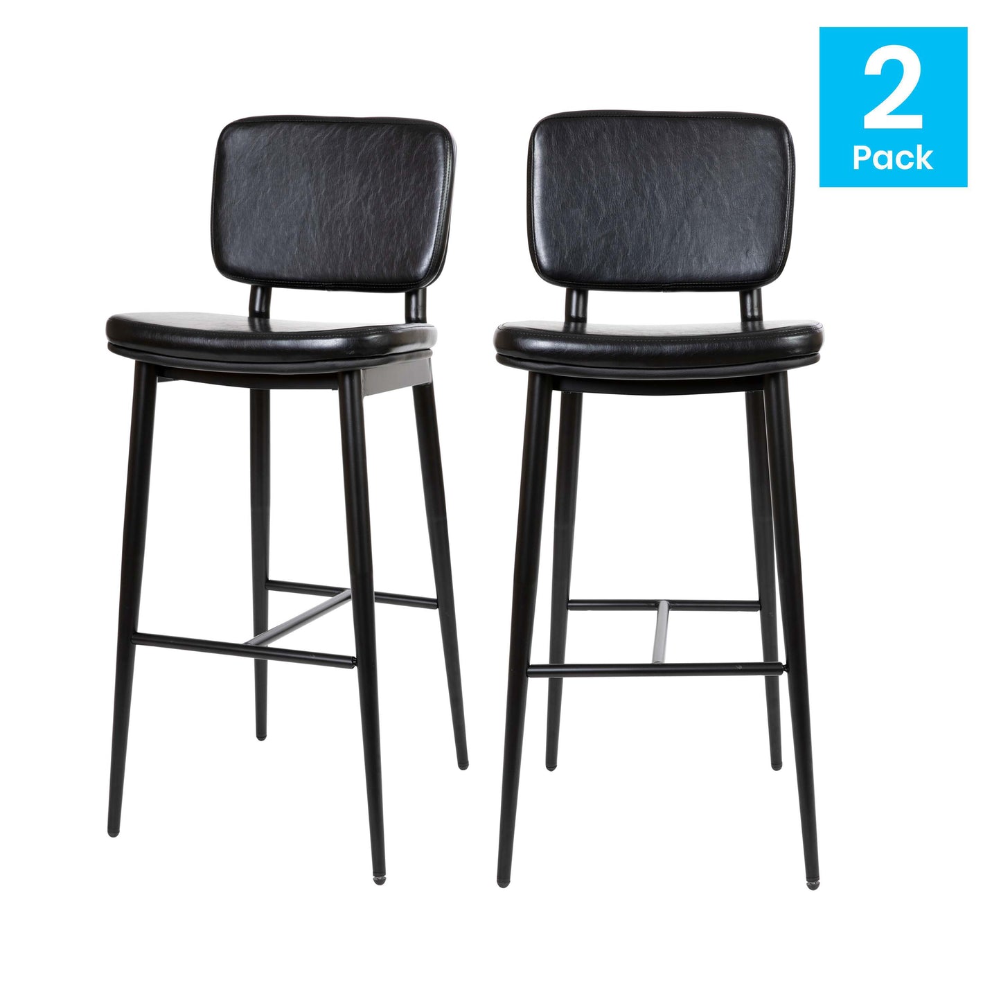 2PK Black Leather Barstools AY-S01-BK-GG