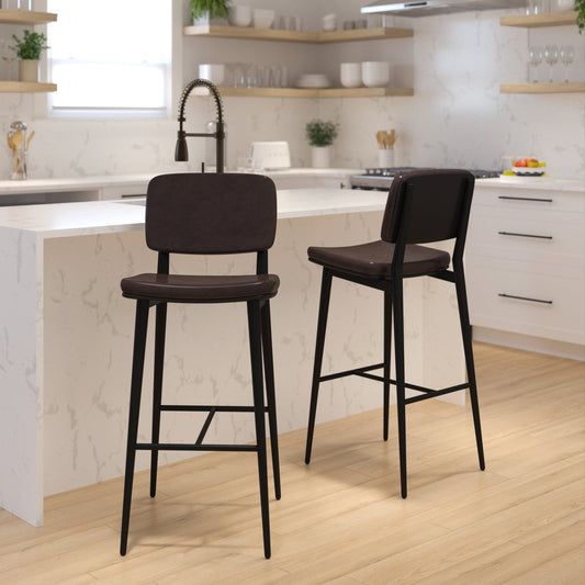 2PK Brown Leather Barstools AY-S01-BR-GG