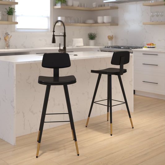 2PK Black Leather Barstools AY-S02-BK-GG