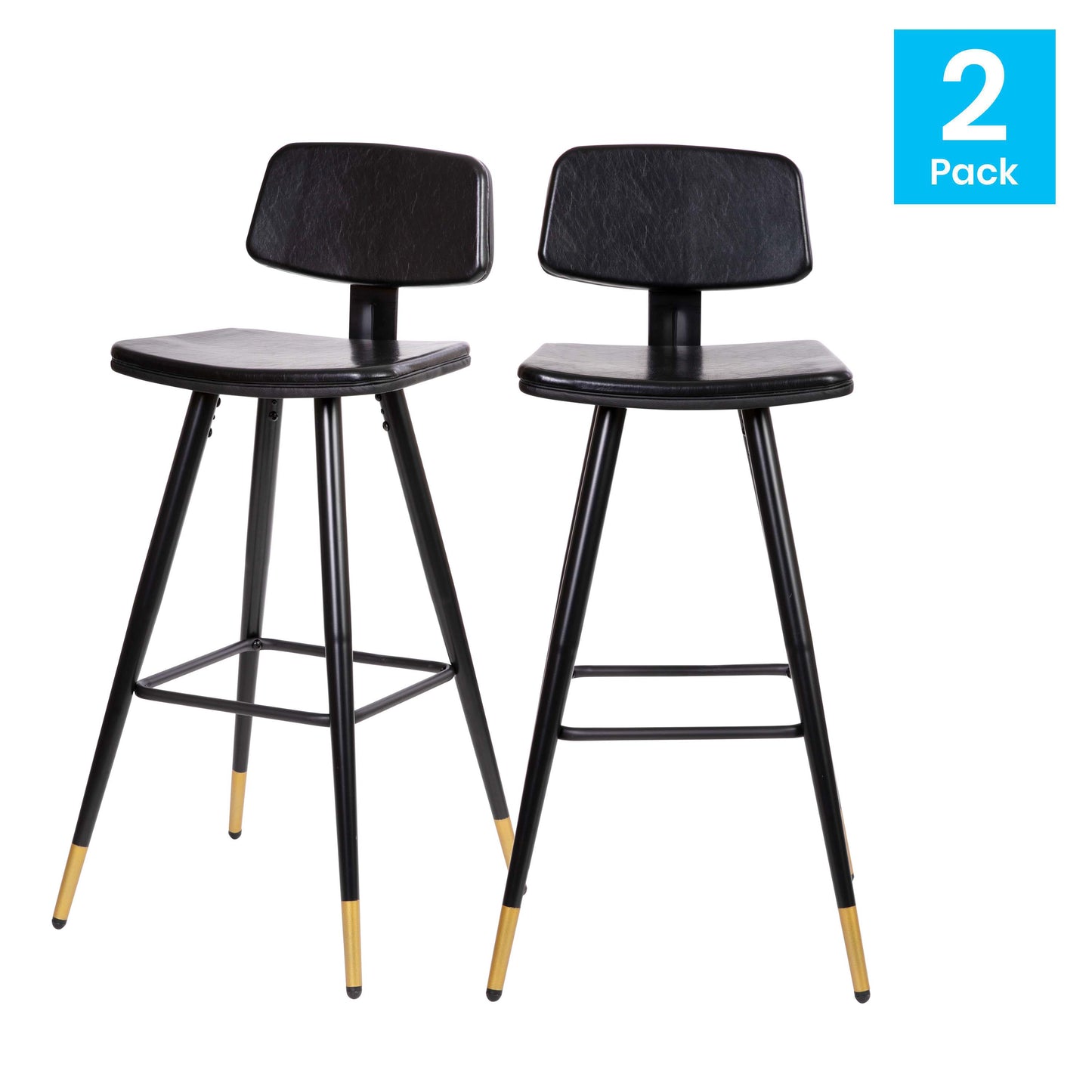 2PK Black Leather Barstools AY-S02-BK-GG