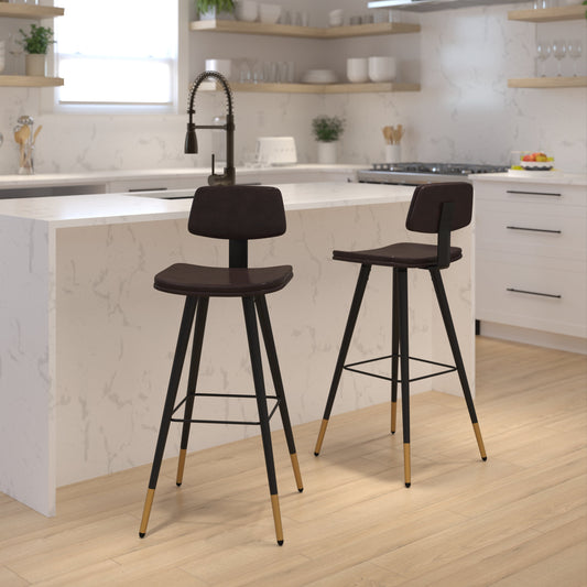 2PK Brown Leather Barstools AY-S02-BR-GG