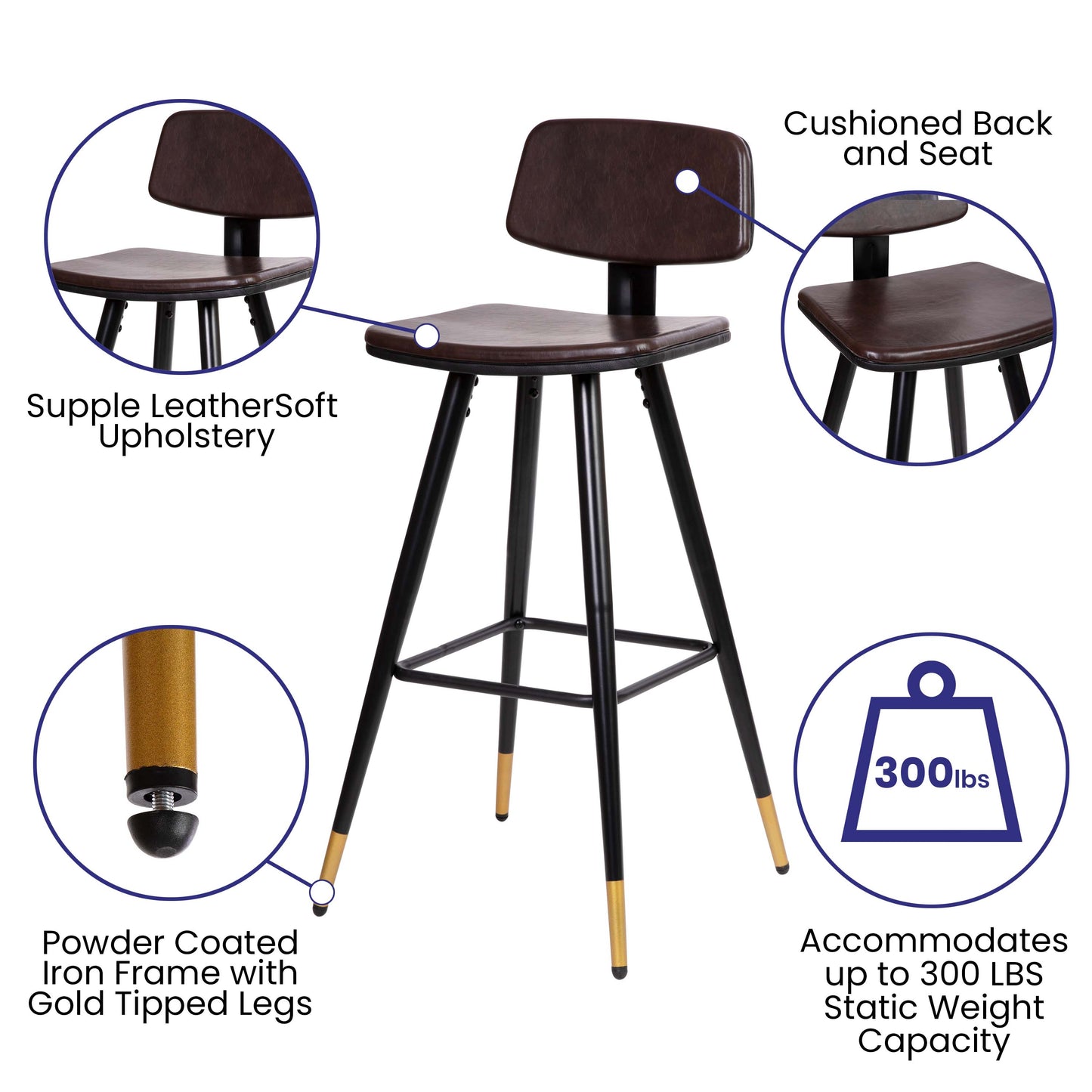 2PK Brown Leather Barstools AY-S02-BR-GG