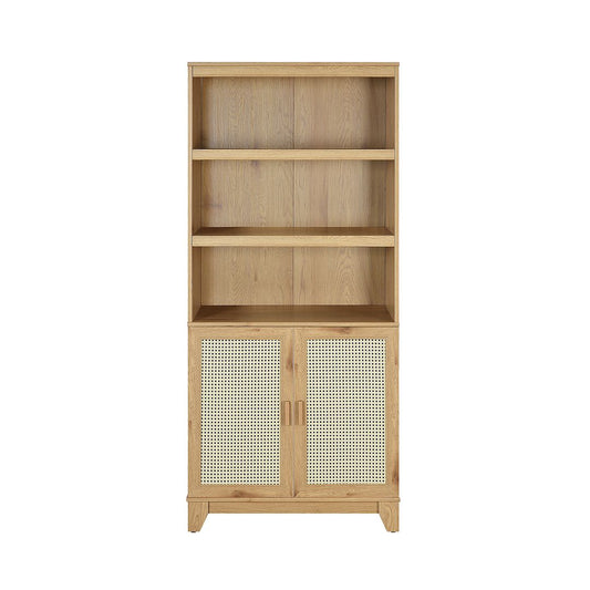 Manhattan Comfort Sheridan Modern Cane Bookcase with Adjustable Shelves in Nature