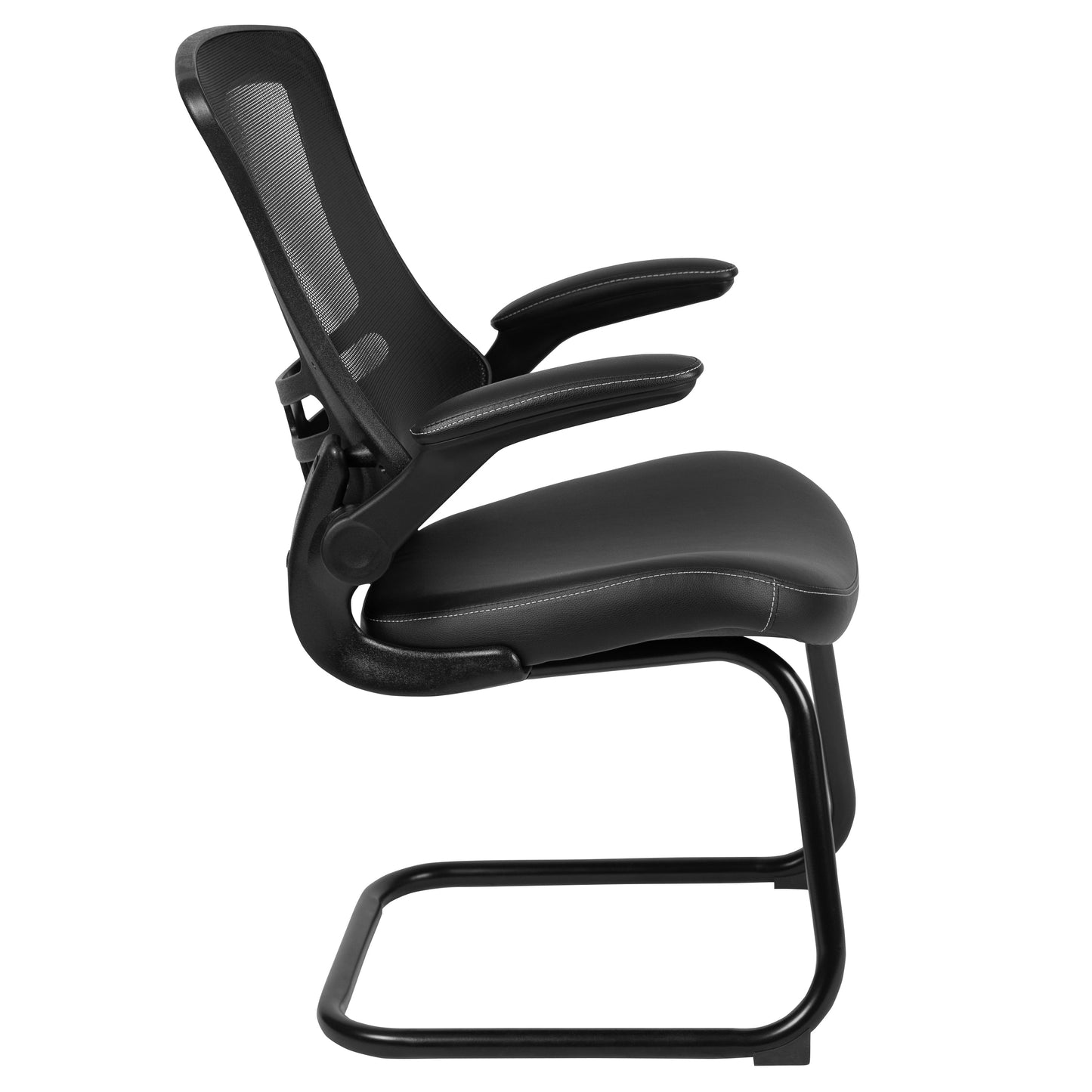 Black Mesh/Leather Side Chair BL-X-5C-BK-LEA-GG