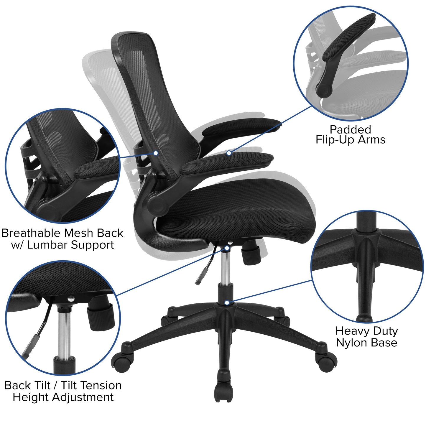 Black Mid-Back Task Mesh Chair BL-X-5M-BK-GG