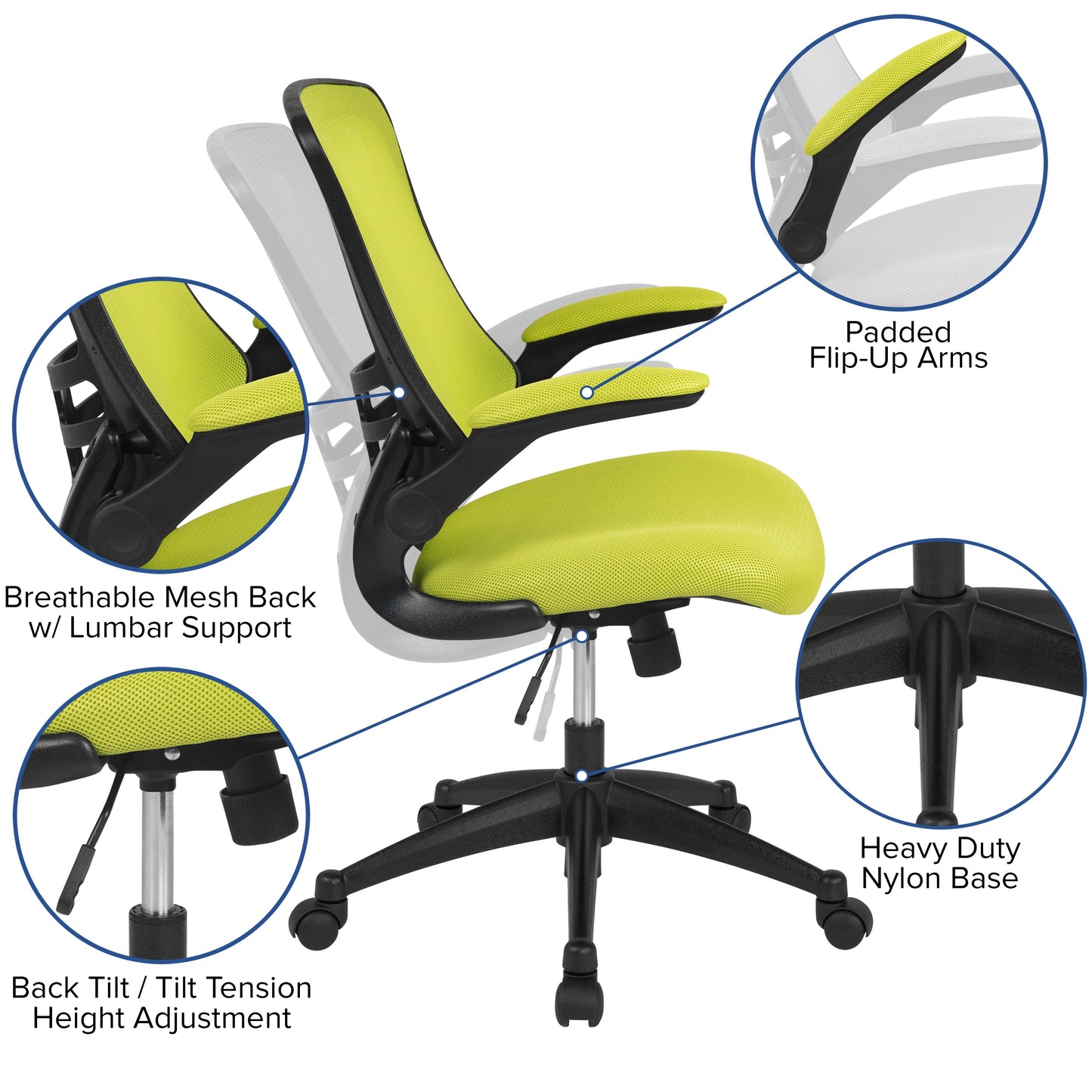 Green Mesh Mid-Back Desk Chair BL-X-5M-GRN-GG