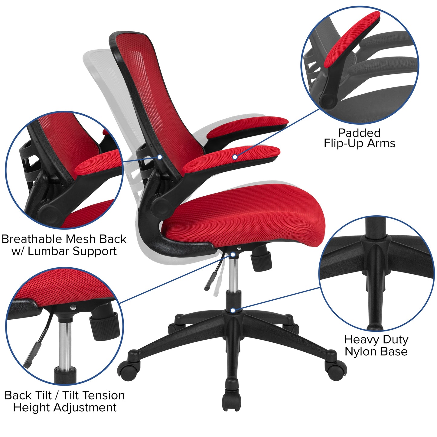 White Mesh Mid-Back Desk Chair BL-X-5M-RED-GG