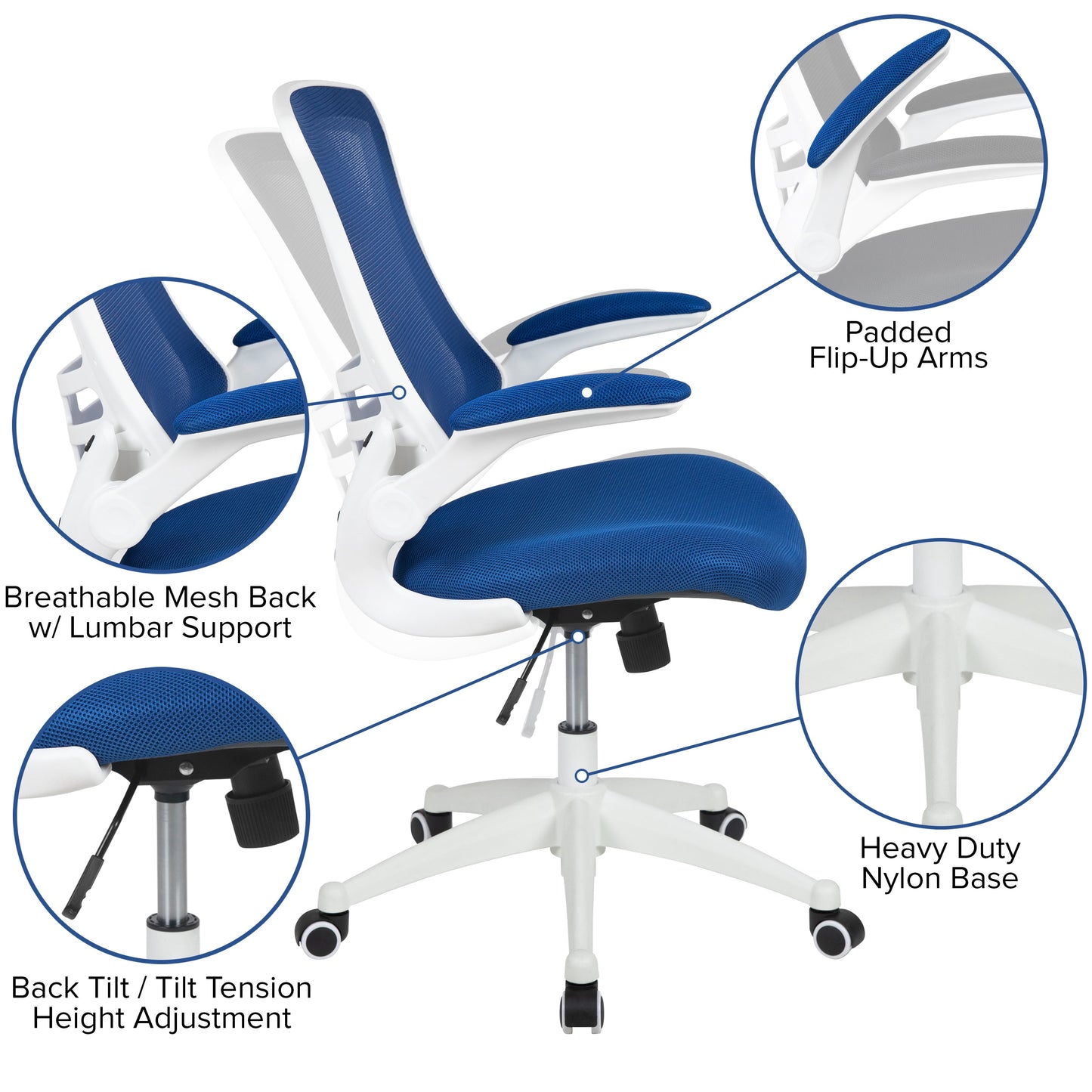 Blue Mesh Mid-Back Desk Chair BL-X-5M-WH-BLUE-GG