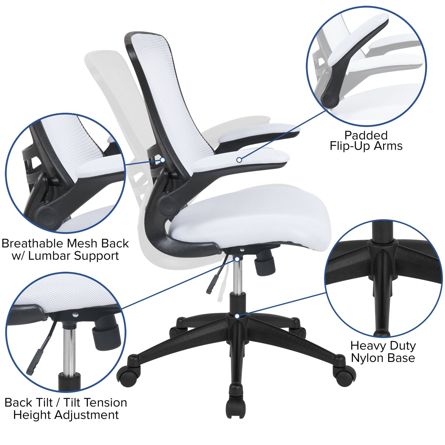 White Mesh Mid-Back Desk Chair BL-X-5M-WH-GG