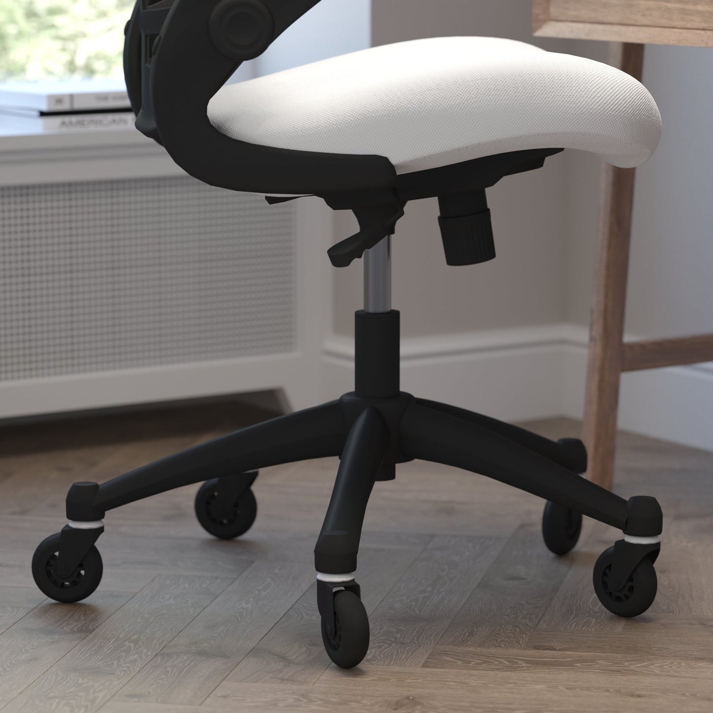 White Chair with Roller Wheels BL-X-5M-WH-RLB-GG