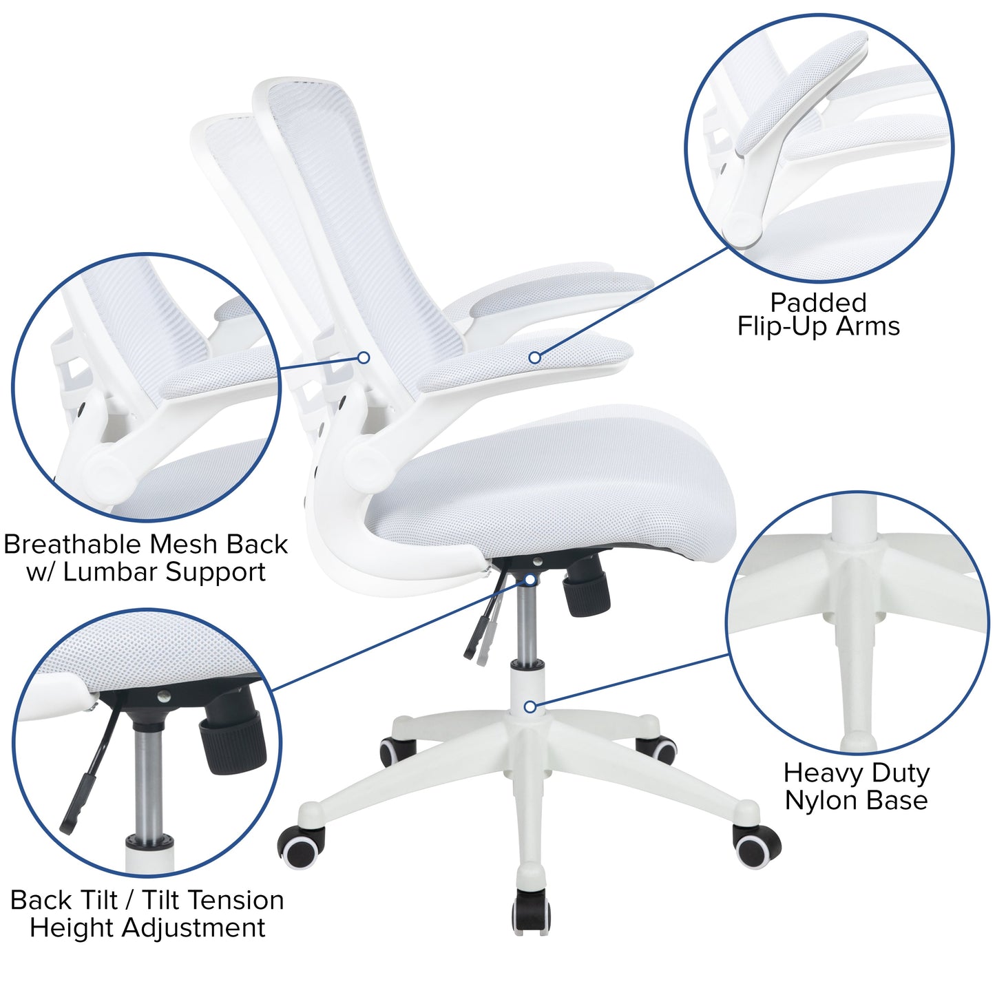 White Mesh Mid-Back Desk Chair BL-X-5M-WH-WH-GG