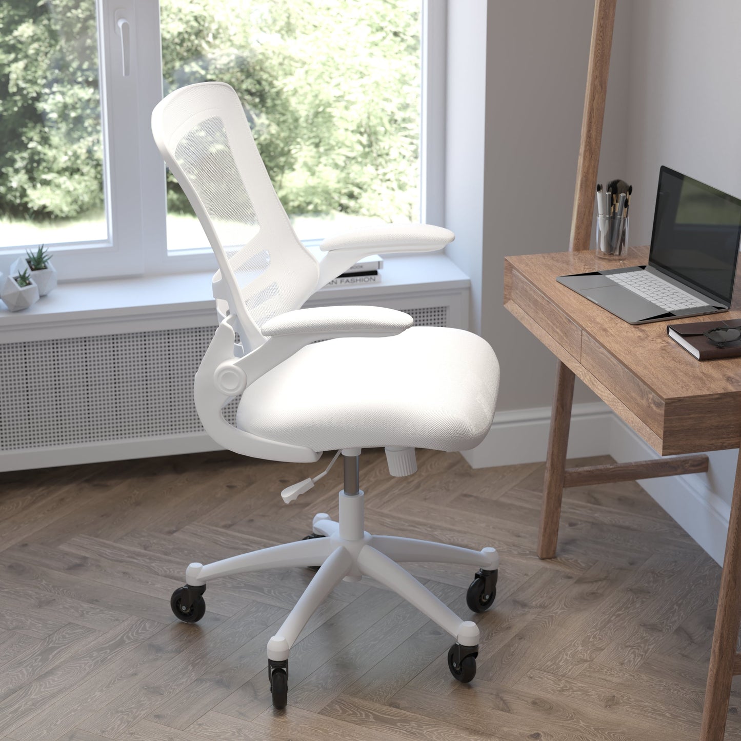 White Chair with Roller Wheels BL-X-5M-WH-WH-RLB-GG